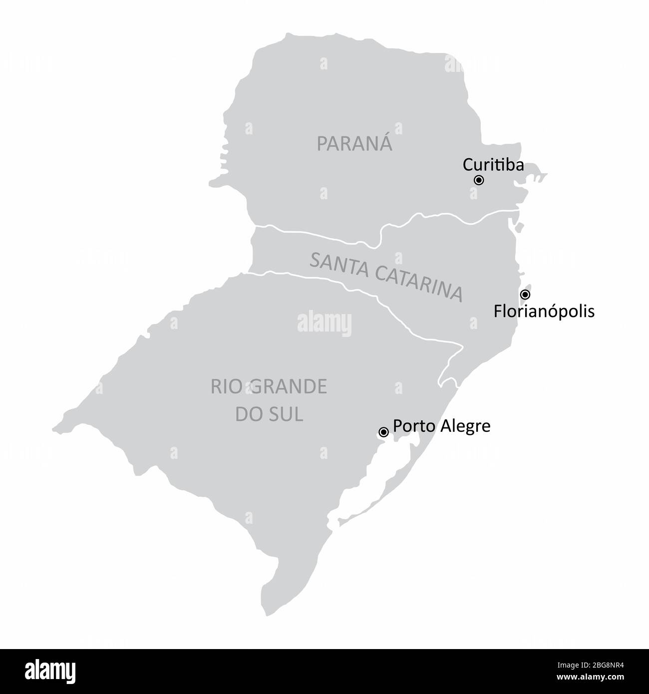 Mappa della regione meridionale del Brasile con le principali città isolate su sfondo bianco Immagine e Vettoriale - Alamy