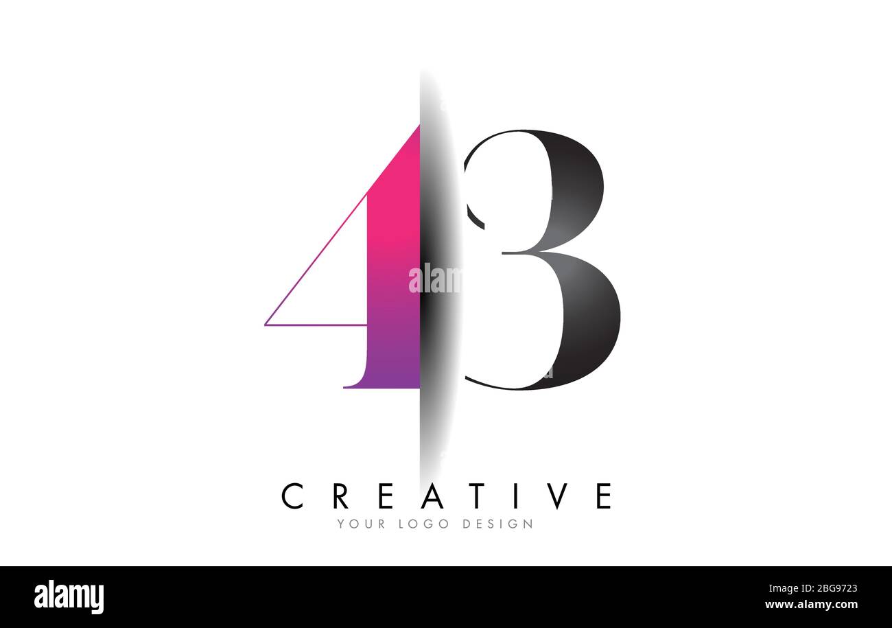 43 4 3 Gray e Pink Number Logo con Creative Shadow Cut Vector Illustration Design. Illustrazione Vettoriale