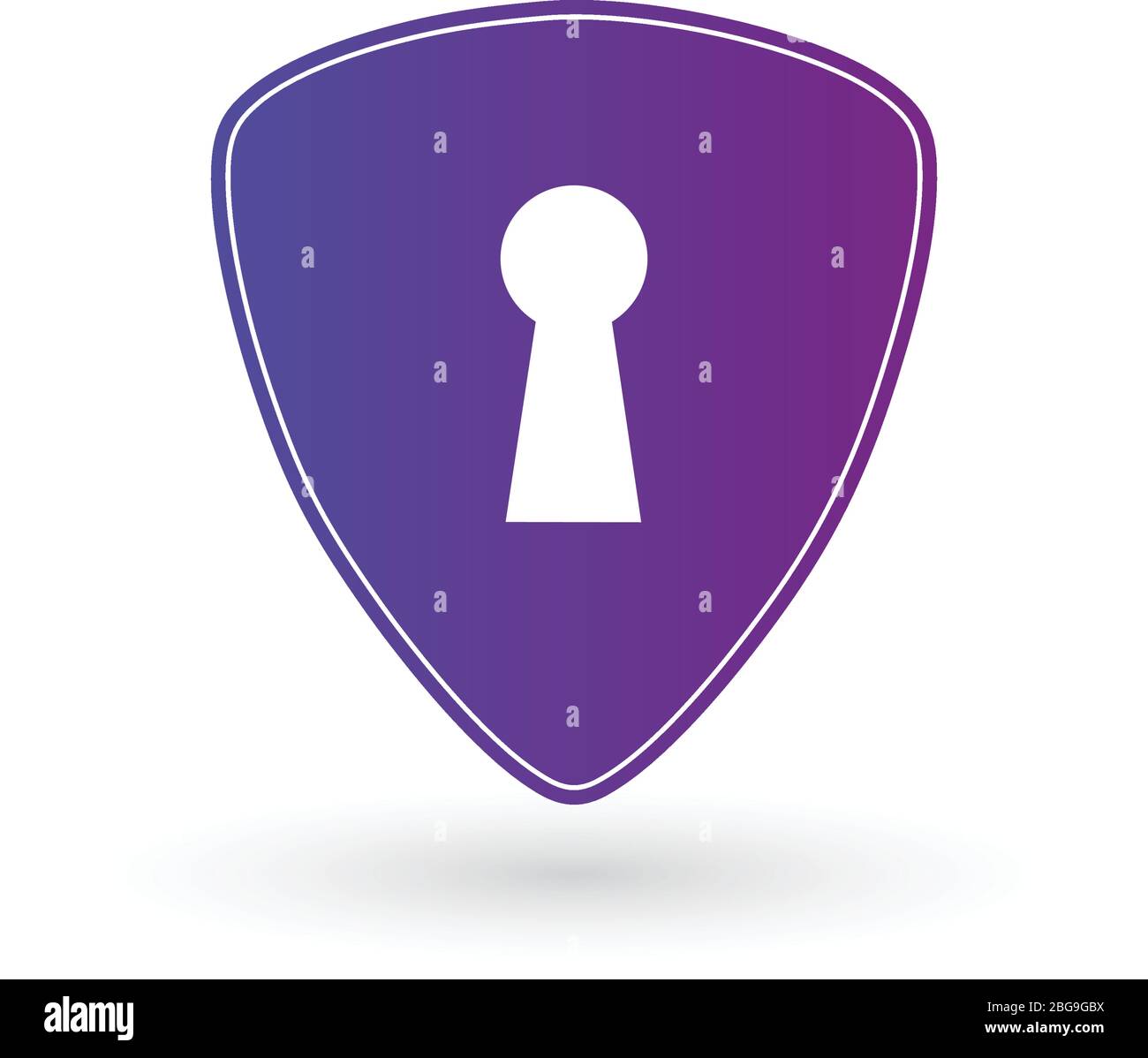 Schermo viola con foro per chiave. Concetto di protezione dei segnali di difesa. Icona del badge di sicurezza. Banner sulla privacy. Etichetta di sicurezza. Tag difesa. Illustrazione vettoriale in stock Illustrazione Vettoriale
