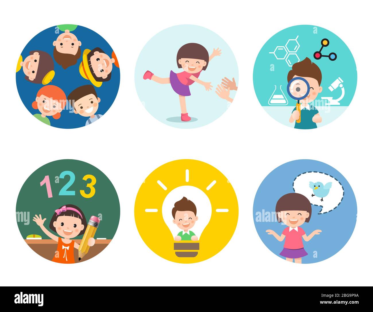 Vettore educativo infantile. Attività per bambini felici. Illustrazione Vettoriale