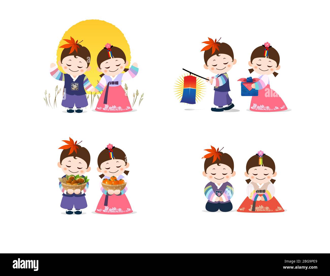 Tradizionale festival coreano, bambini in hanbok Illustrazione Vettoriale