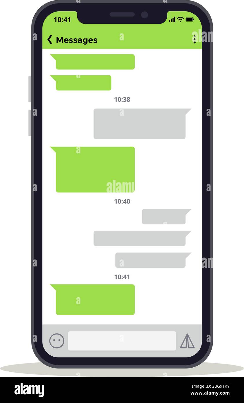 Schermata Telefono con modello vettoriale messaggi di discussione chat. Concetto di social network. Messaggio di chat e discussione sullo schermo del telefono cellulare Illustrazione Vettoriale