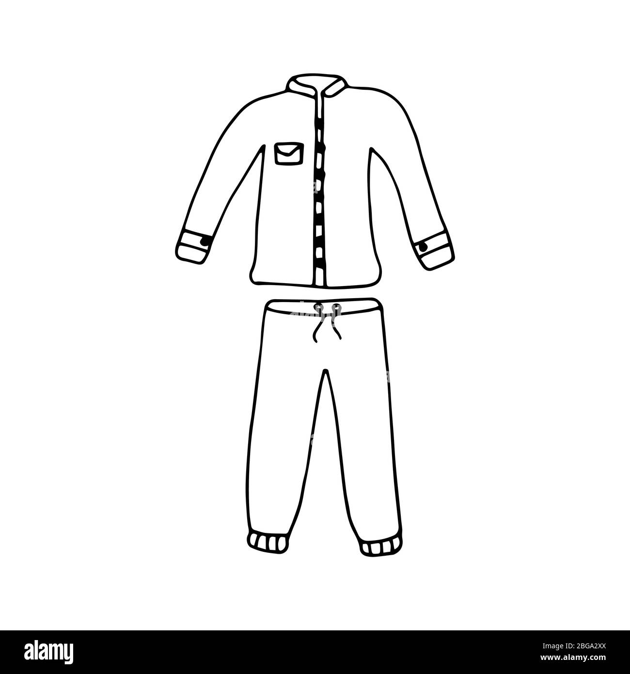 Pajama, camicia e pantaloni domestici. Abbigliamento comodo per dormire e appendersi. Stile di alci vettoriali in bianco e nero. Illustrazione disegnata a mano Illustrazione Vettoriale