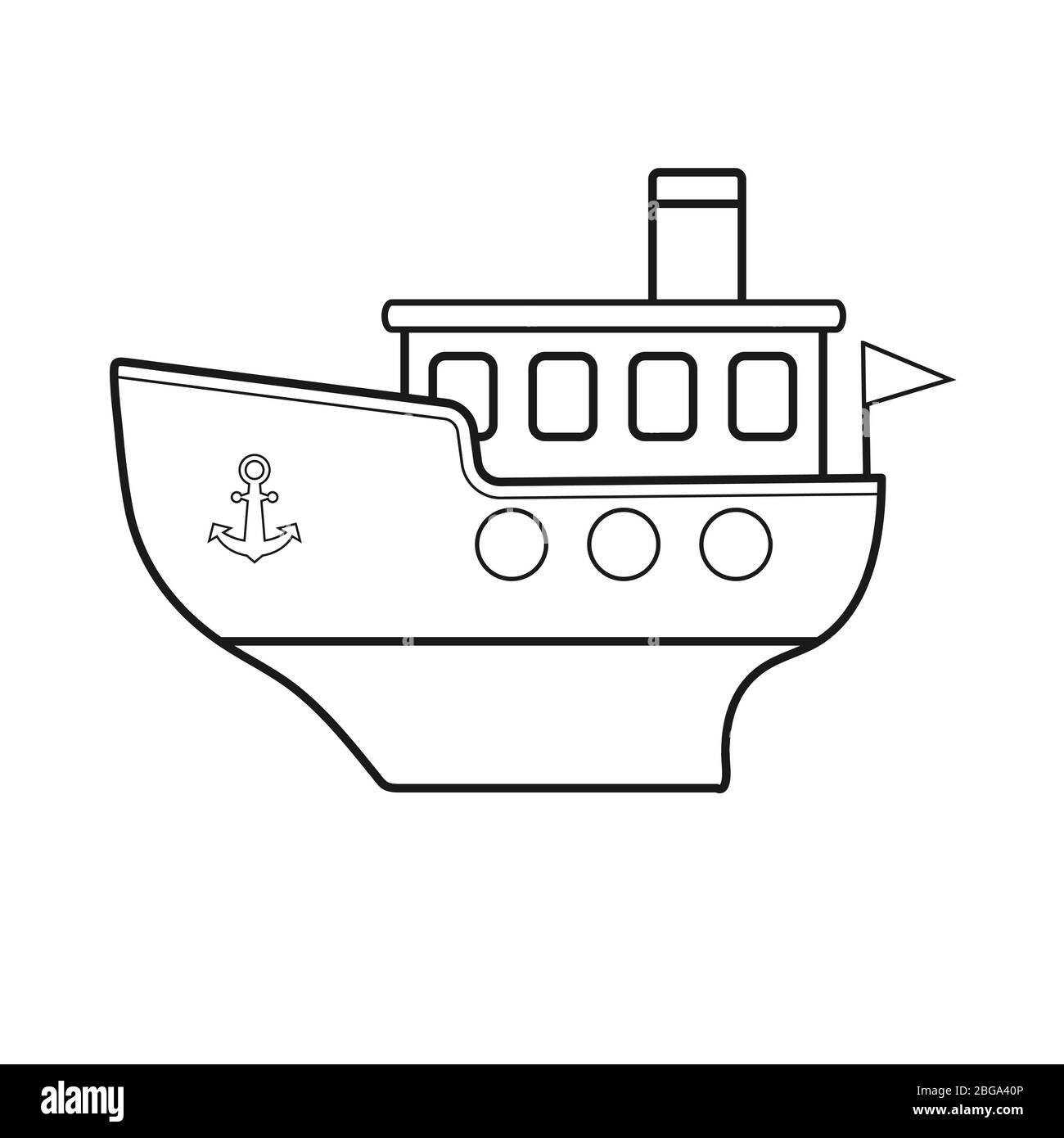 Disegno di una nave a vapore da parte di bambini vettoriali. Profilo vuoto,  disegno piatto isolato su sfondo bianco per colorare libro, album Immagine  e Vettoriale - Alamy