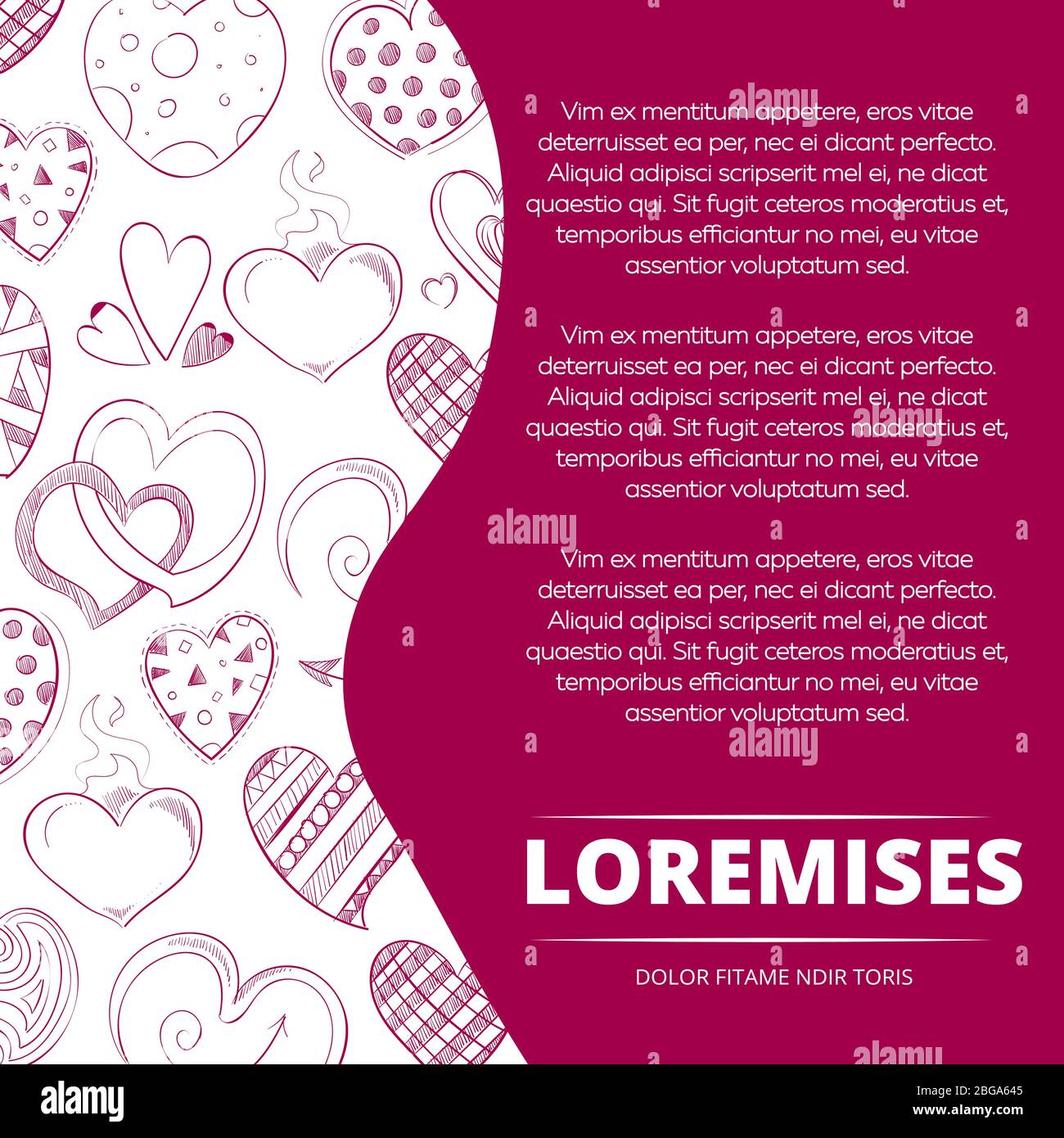 Poster banner colorato con cuore rosa doodle. Illustrazione vettoriale Illustrazione Vettoriale