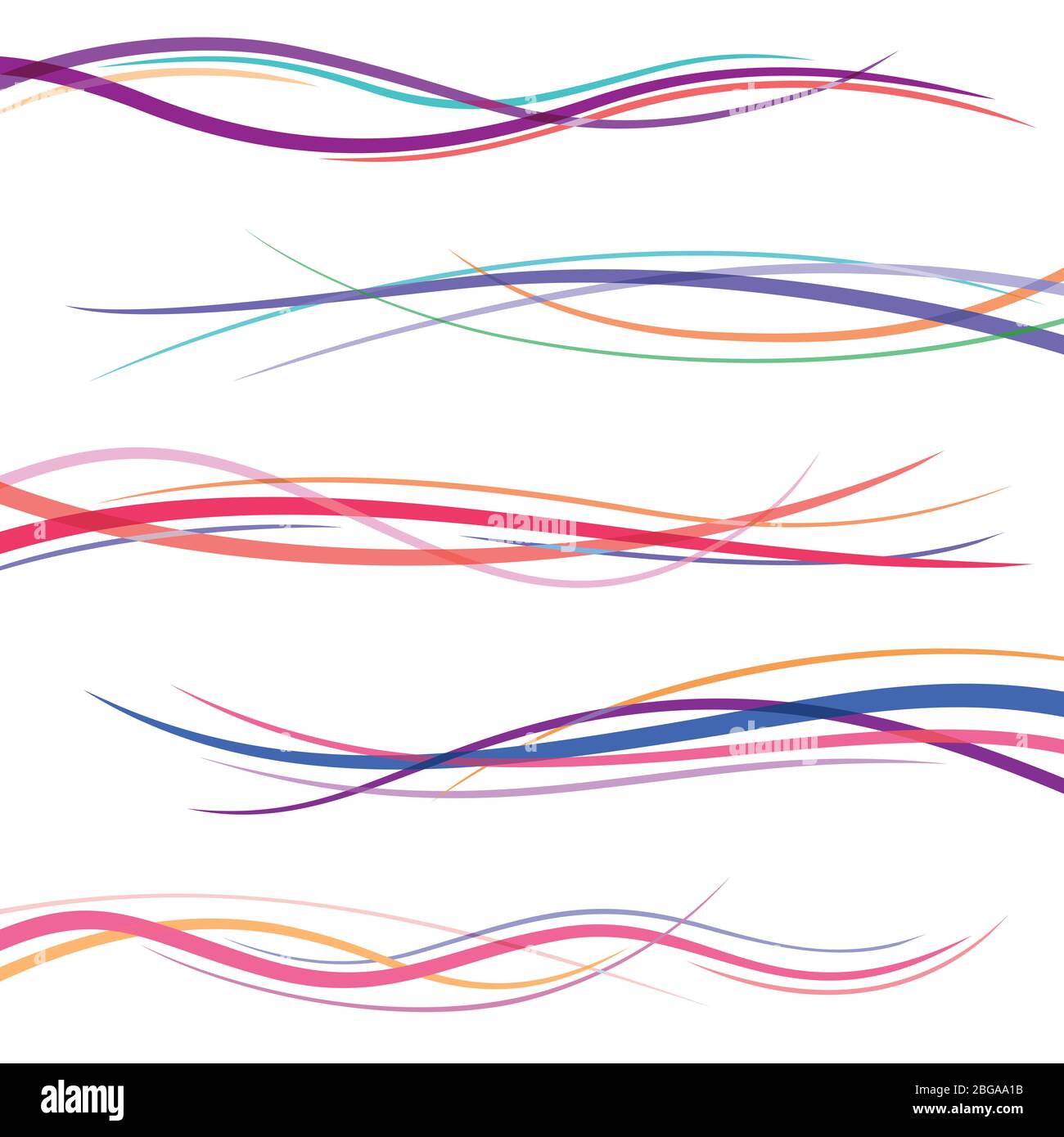 Linee d'onda astratte. Divisori vettoriali per carte di San Valentino e di matrimonio. Illustrazione della linea grafica a forma d'onda colorata Illustrazione Vettoriale