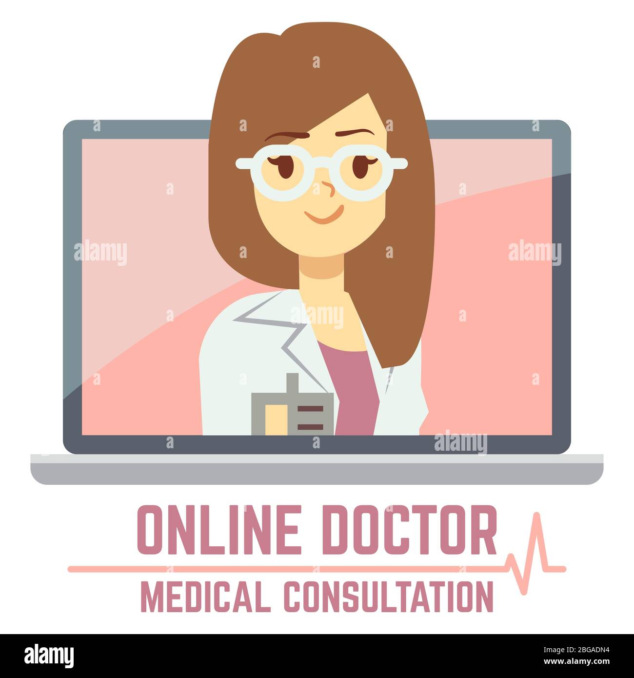 Donna medico online. Banner progettazione di concept di consulenza medica. Illustrazione vettoriale Illustrazione Vettoriale