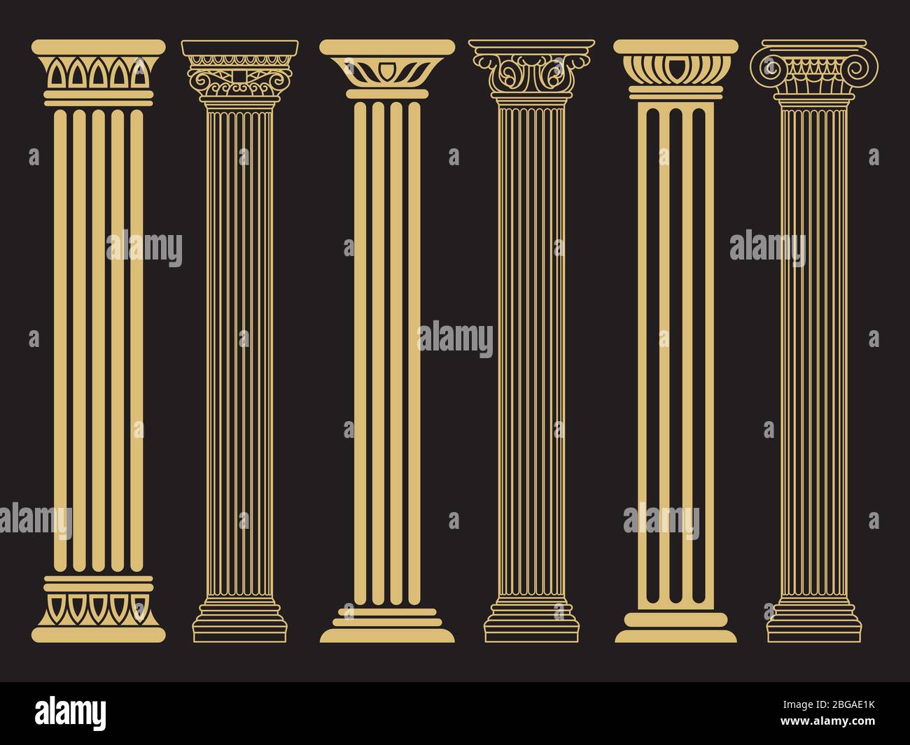 Elegante linea classica romanica, greca architettura e colonne silhouette. Illustrazione vettoriale Illustrazione Vettoriale