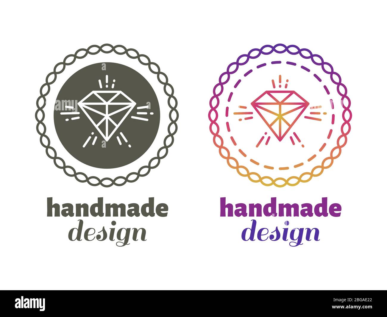 Etichette di design fatte a mano - emblemi monocromici e luminosi per l'artigianato isolato su sfondo bianco. Illustrazione vettoriale Illustrazione Vettoriale