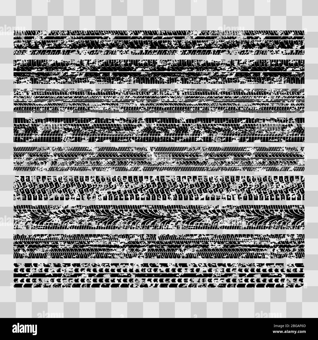 Cingoli di pneumatici sporchi, segni di battistrada di fango isolato su sfondo trasparente. Illustrazione vettoriale Illustrazione Vettoriale