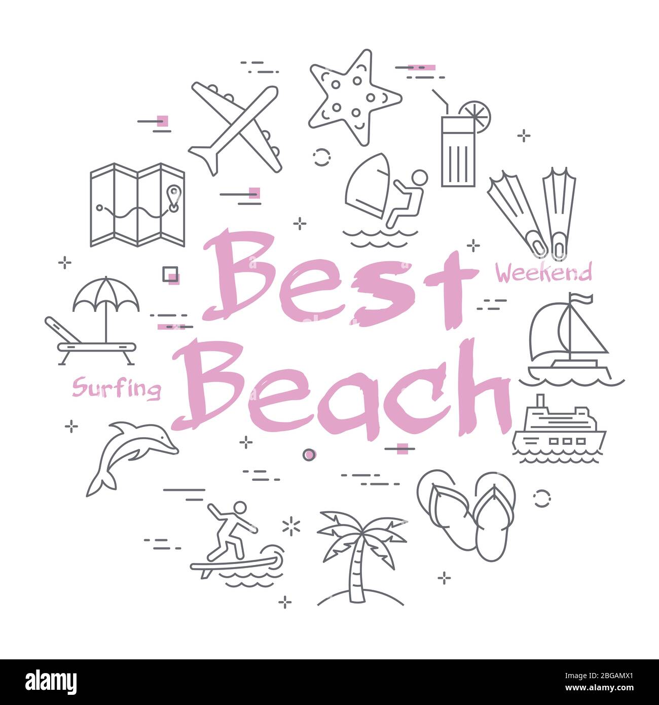 Vettore icone colorate del tema migliore spiaggia d'estate Illustrazione Vettoriale