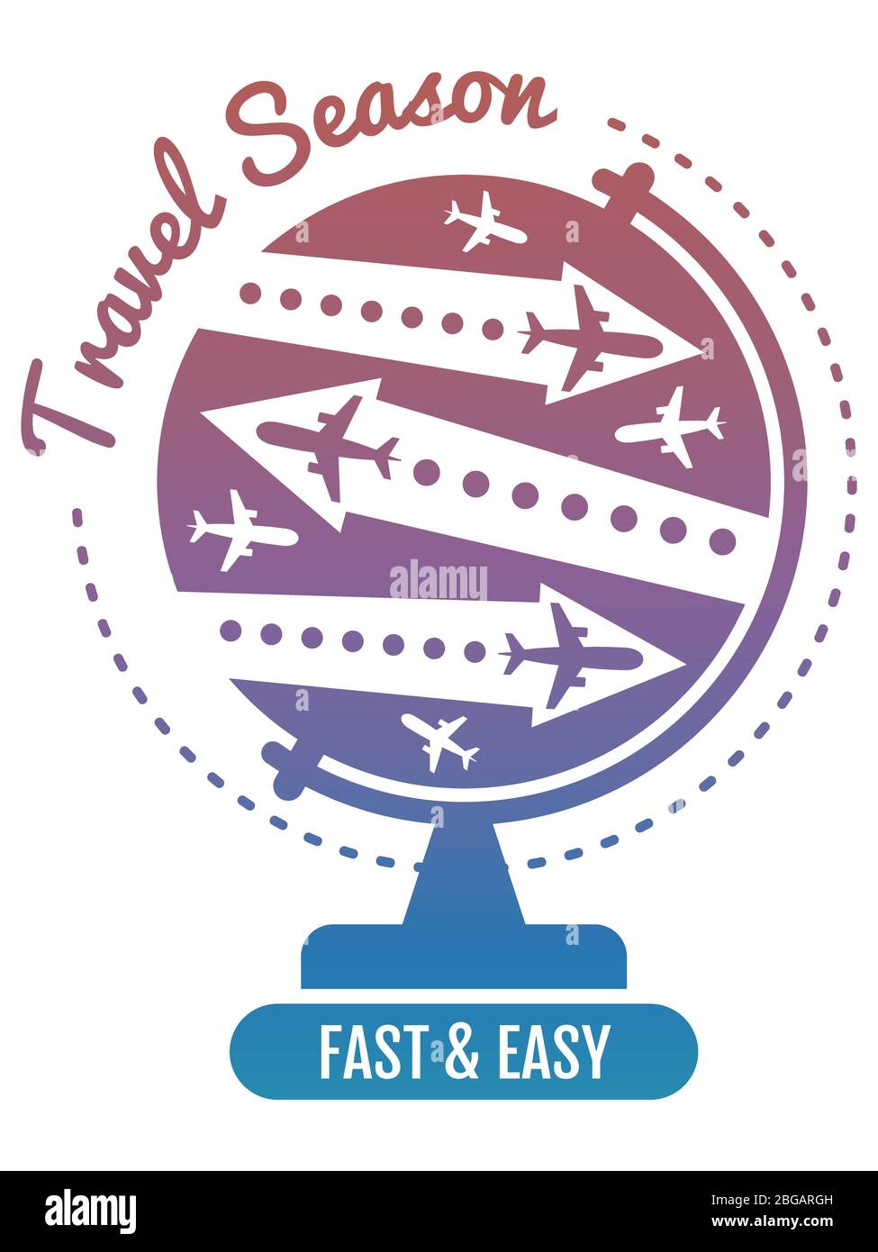 Luminoso design del logo di viaggio - Air fly e banner vacanza globo. Illustrazione vettoriale Illustrazione Vettoriale