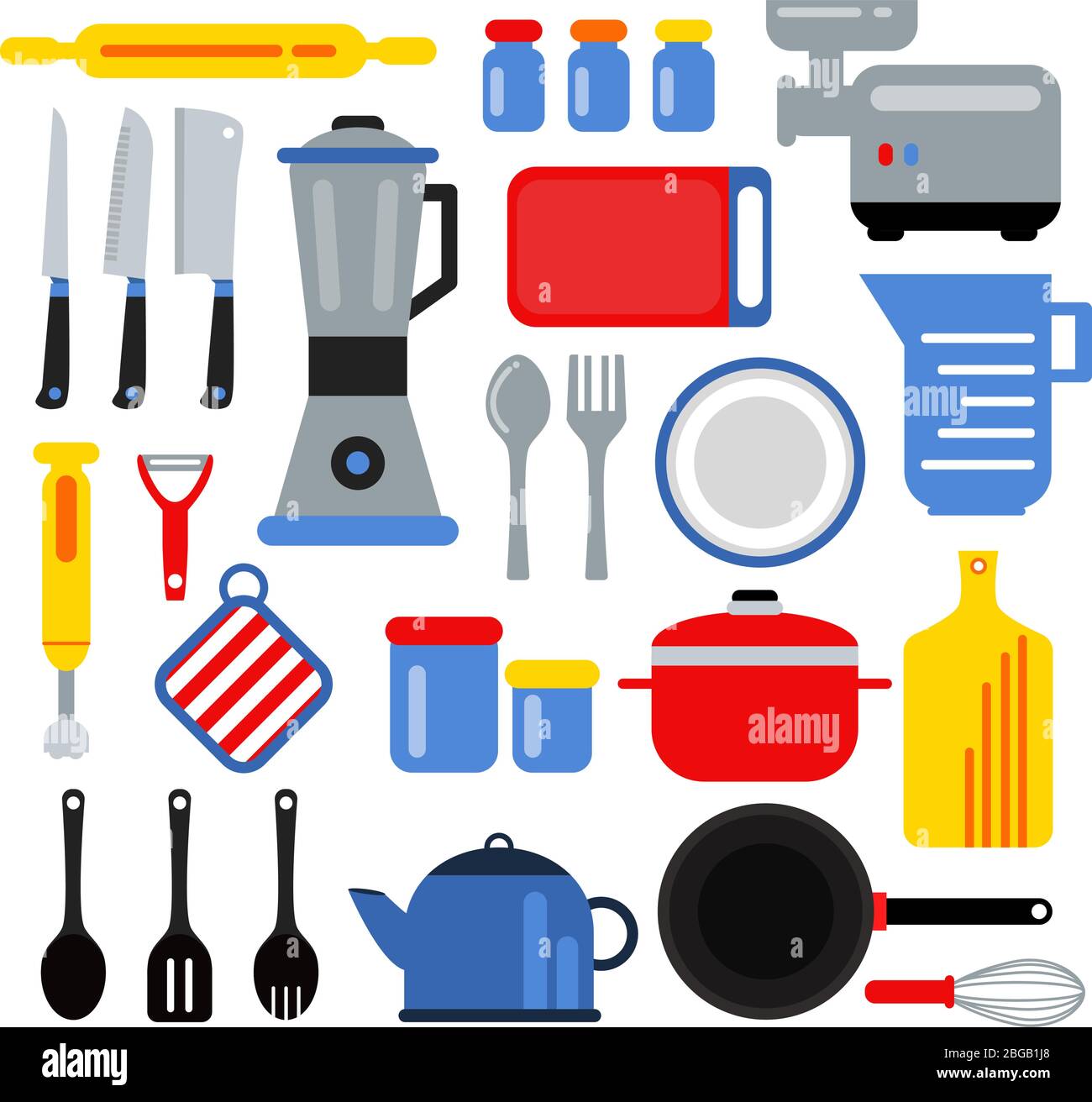 Attrezzatura da cucina per cucinare. Illustrazioni vettoriali in stile piatto Illustrazione Vettoriale