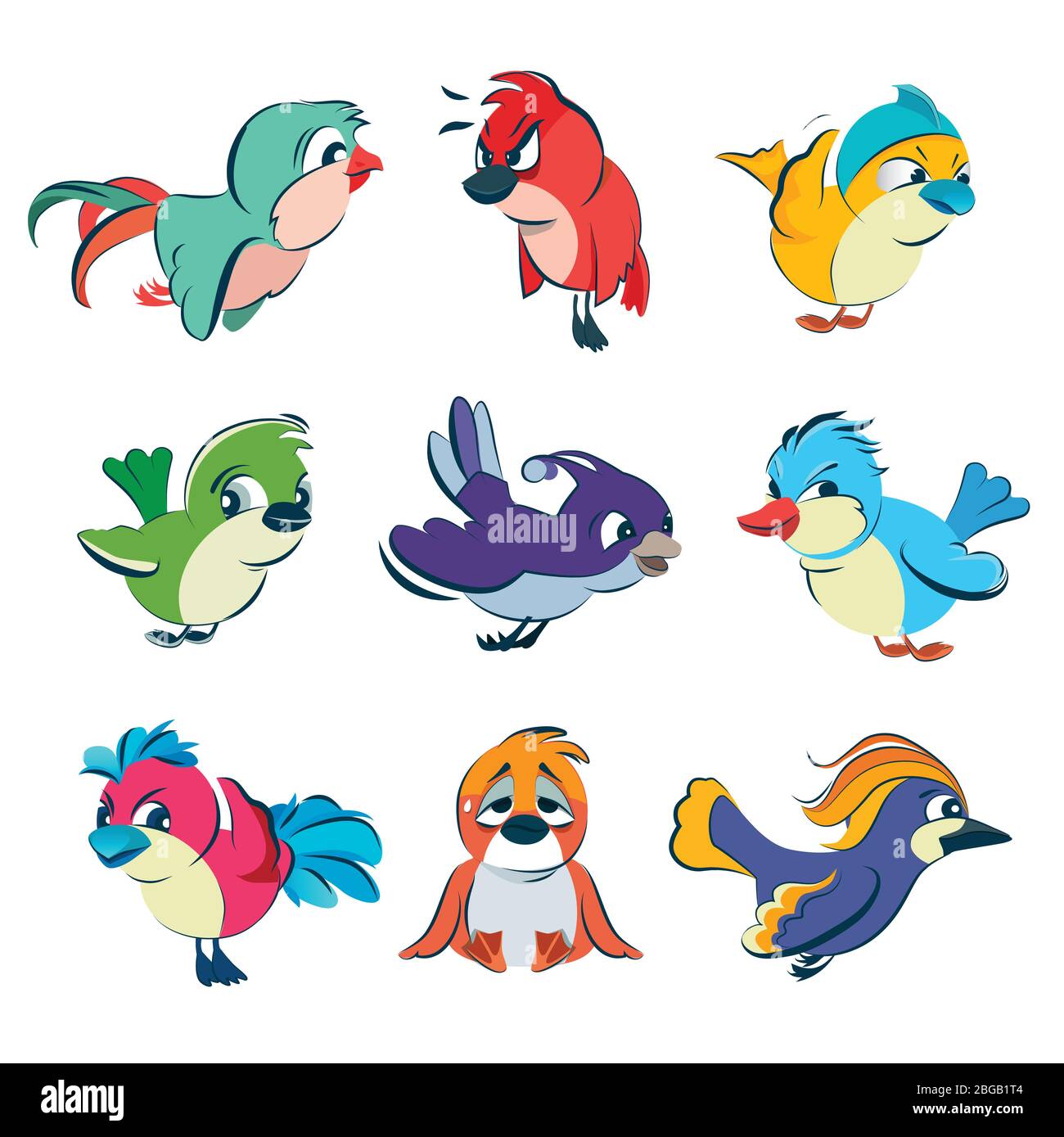 Uccelli diversi divertenti. Illustrazioni vettoriali in stile cartoon Illustrazione Vettoriale