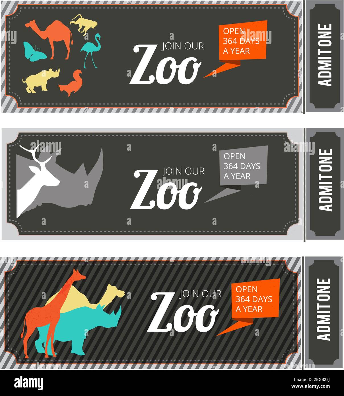 Progetta il modello dei biglietti per lo zoo con diversi animali selvatici e mettici per il tuo testo Illustrazione Vettoriale
