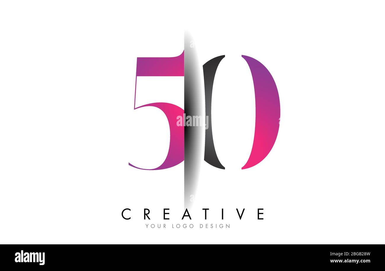 50 5 0 Logo di numeri grigio e rosa con disegno grafico di taglio creativo ombra. Illustrazione Vettoriale