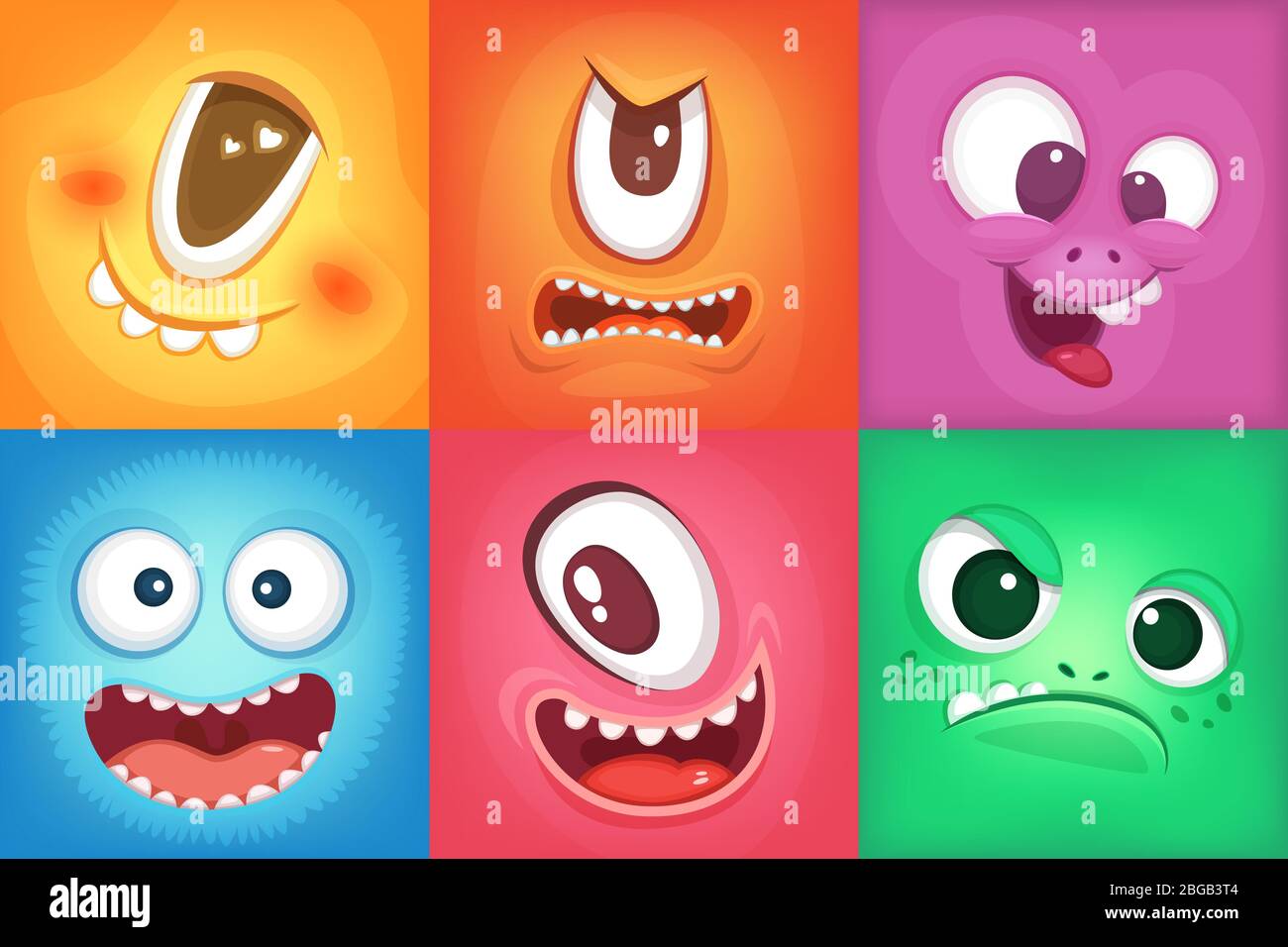 Volti cartoni animati mostruoso. Demone sorride e grande bocca pazza. Immagini vettoriali Illustrazione Vettoriale