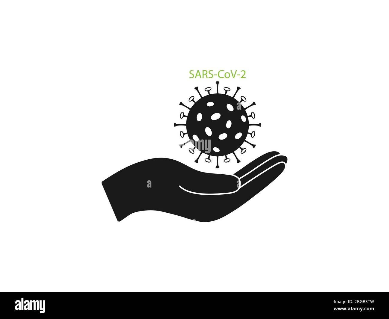 SARS cov2, icona a forma di mano. Illustrazione vettoriale, design piatto. Illustrazione Vettoriale