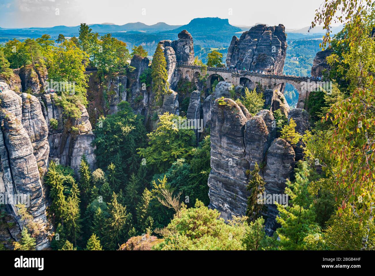 Basteibridge nella Svizzera sassone vicino a Dresda in Germania Foto Stock