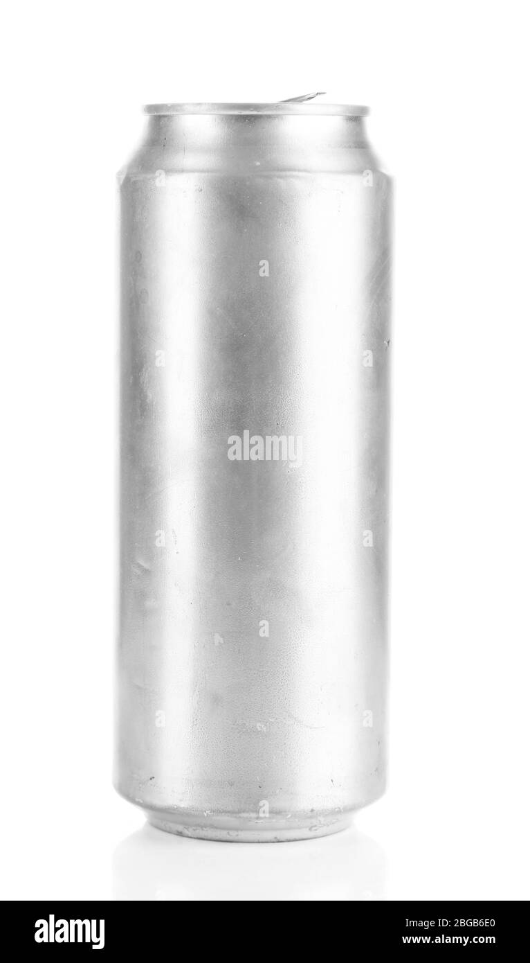 La birra metallica può essere isolata su bianco Foto Stock