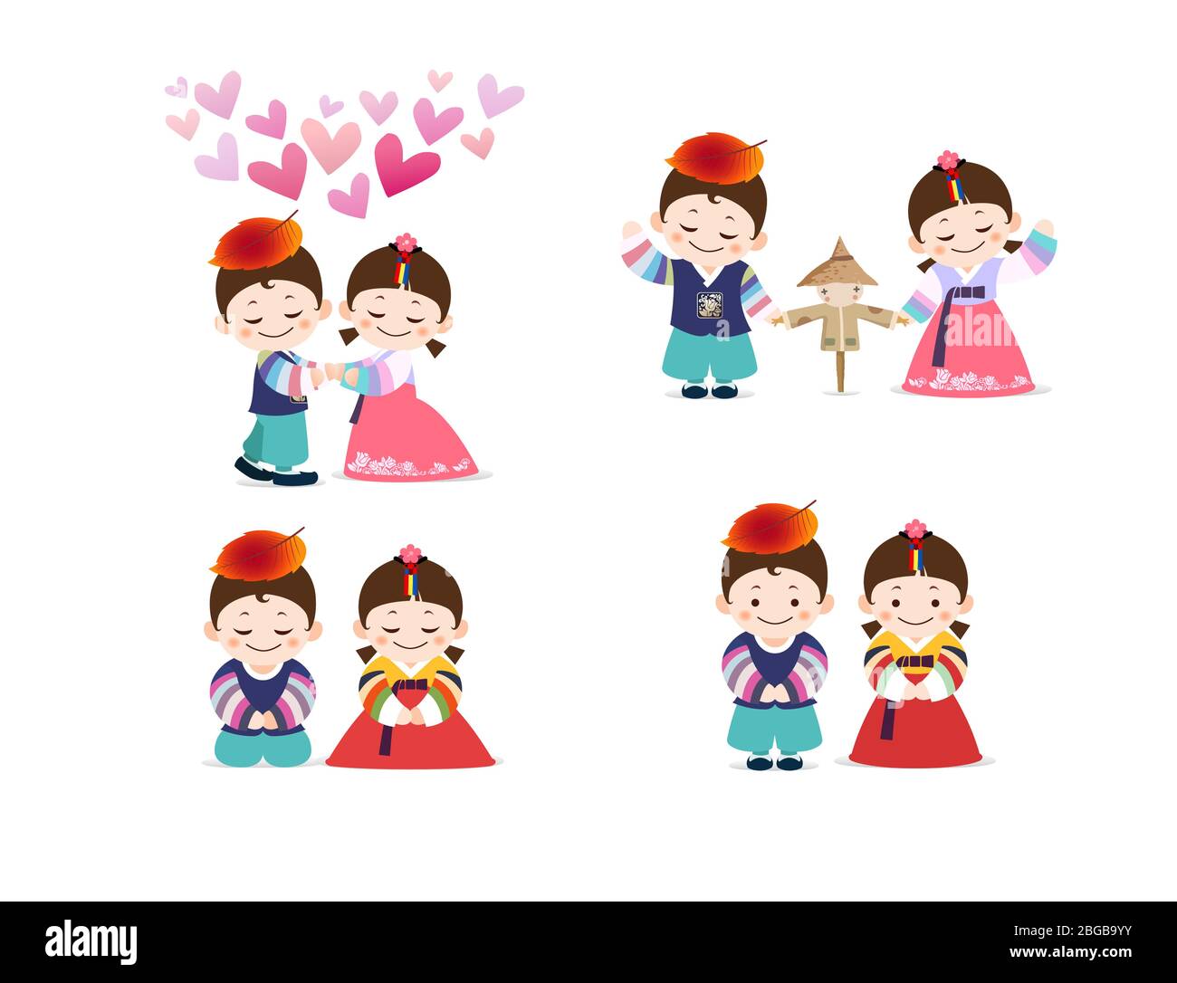 Tradizionale festival coreano, bambini in hanbok Illustrazione Vettoriale