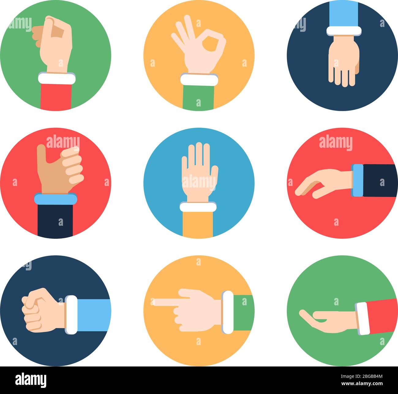 Diverse mani in azione pose. Immagini vettoriali in cornici colorate Illustrazione Vettoriale