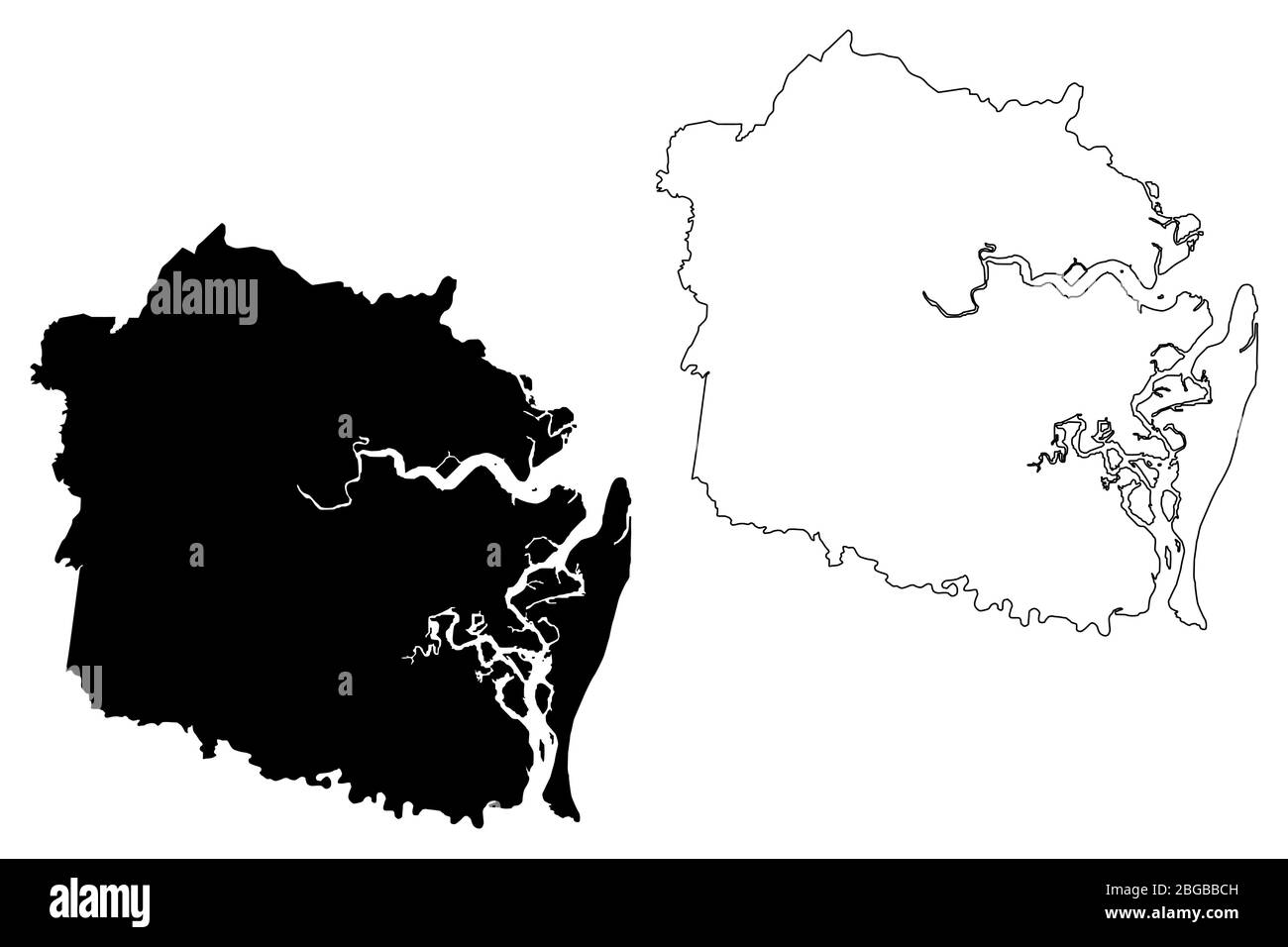 Camden County, Georgia (Stati Uniti, Stati Uniti d'America, Stati Uniti, Stati Uniti, Stati Uniti) mappa illustrazione vettoriale, schizzo di scarabocchio mappa Camden Illustrazione Vettoriale