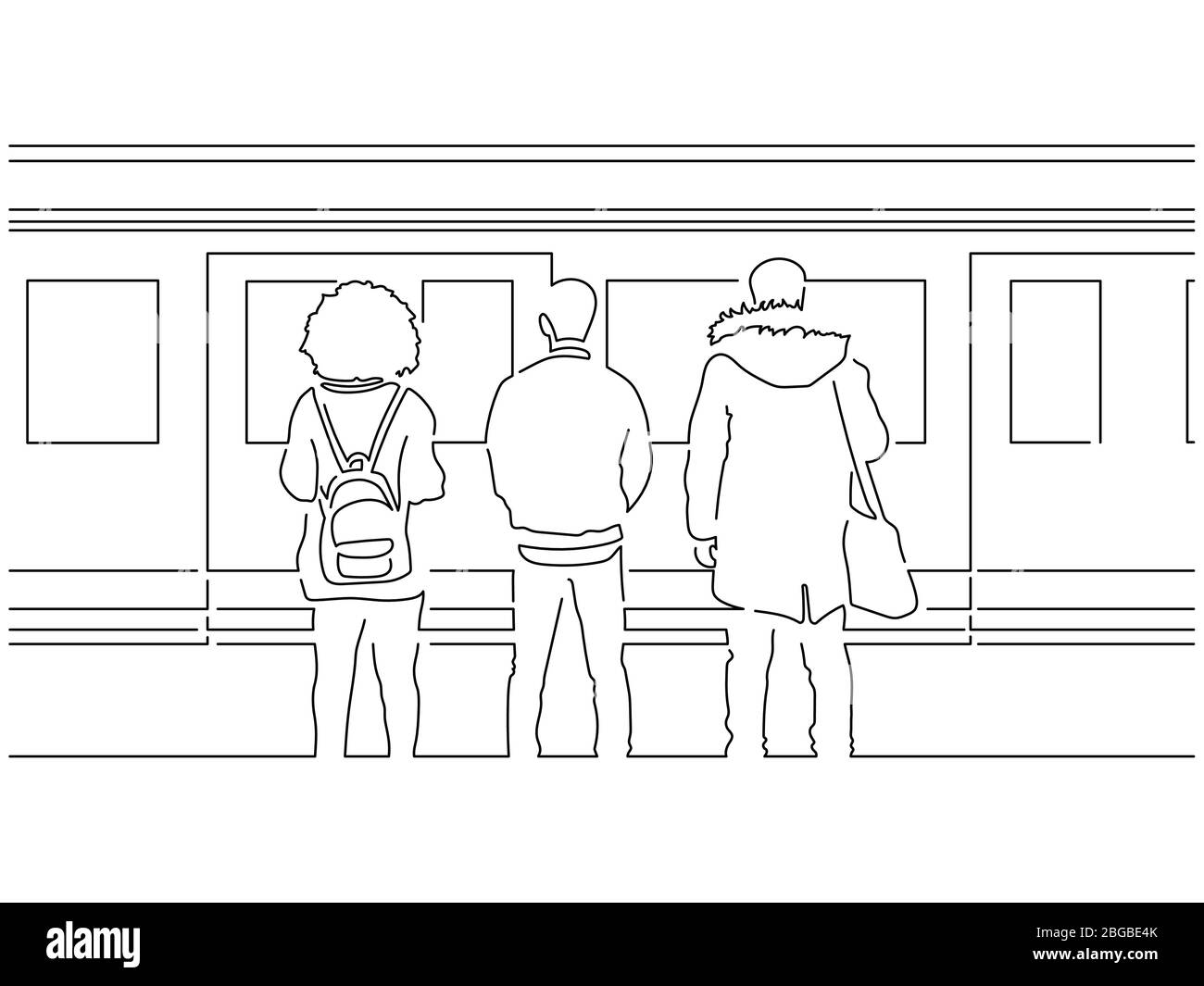 Persone sulla metropolitana linea isolata disegno, disegno vettoriale illustrazione. Illustrazione Vettoriale