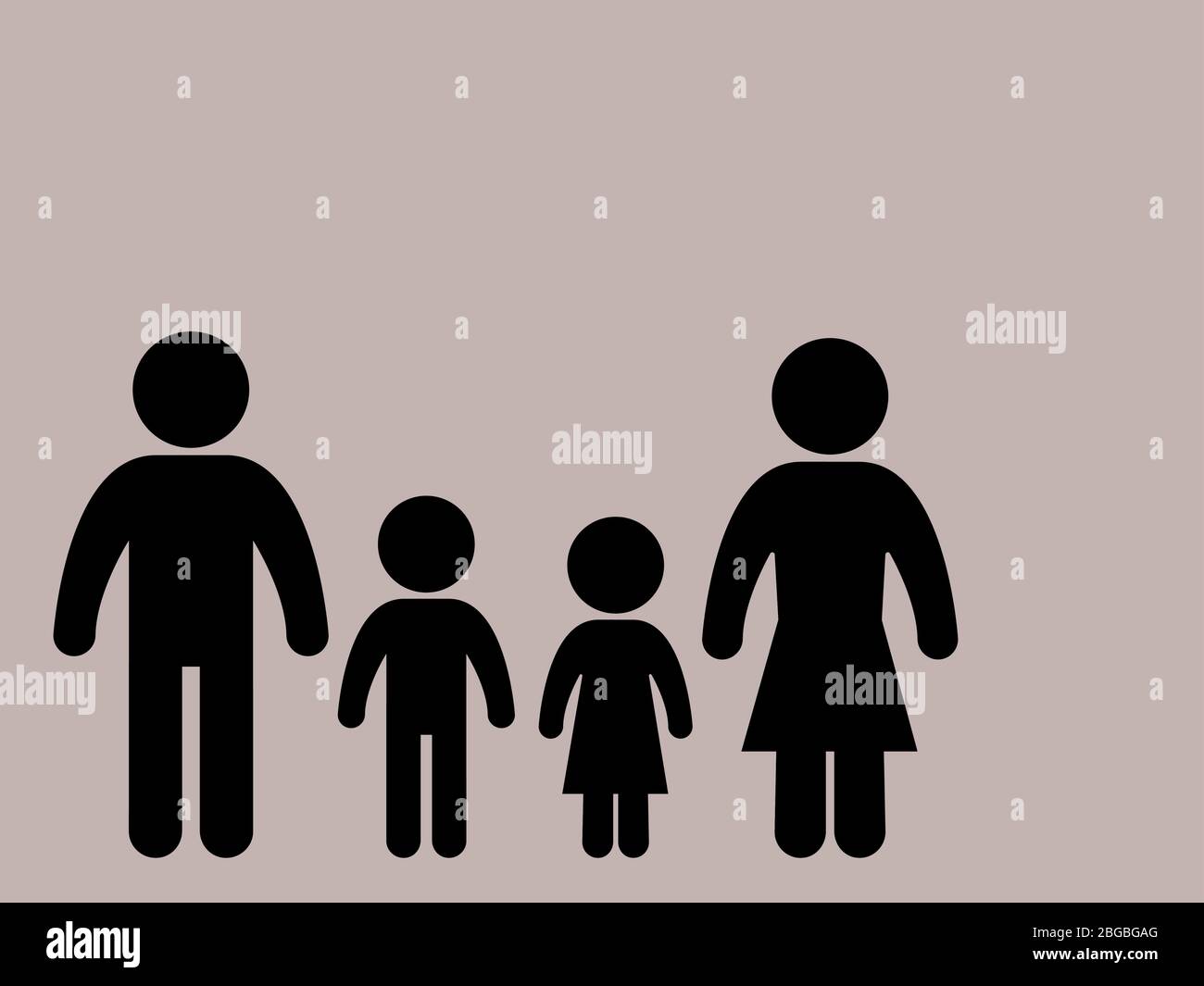 Moderno stile piatto a icone familiari isolato su sfondo grigio. Illustrazione vettoriale del concetto di famiglia. Illustrazione Vettoriale