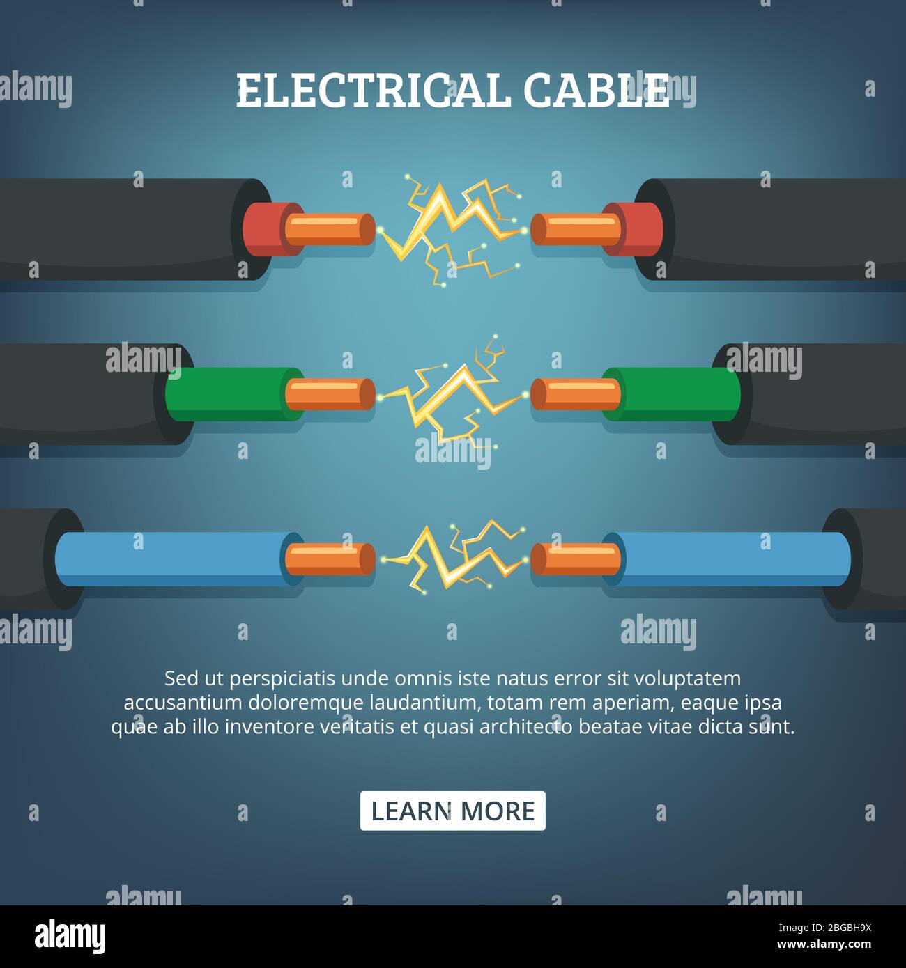 Poster con cartoni animati che illustra i fili dei cavi elettrici con amperaggio diverso. Concetto di sfondo vettoriale Illustrazione Vettoriale