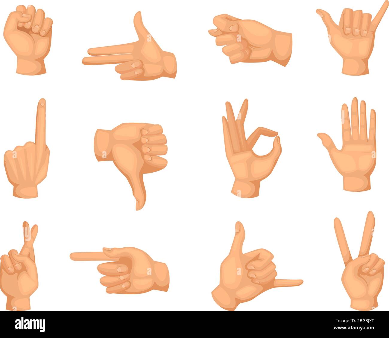 Gesti con le mani diverse. Immagini vettoriali in stile cartoon Illustrazione Vettoriale
