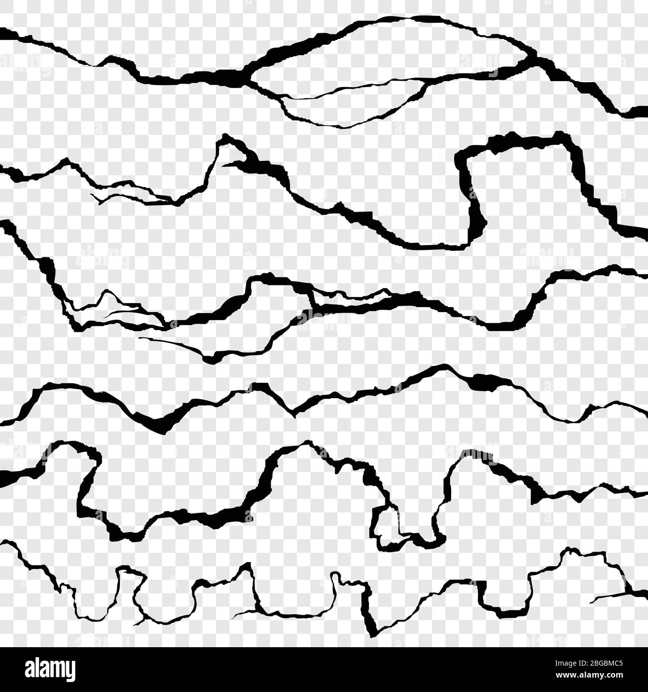 Incrinature vettoriali nella parete. Raccolta dell'effetto di distruzione di superficie. Spaccatura dopo disastri e distruzione, illustrazione dei danni da rottura della superficie Illustrazione Vettoriale