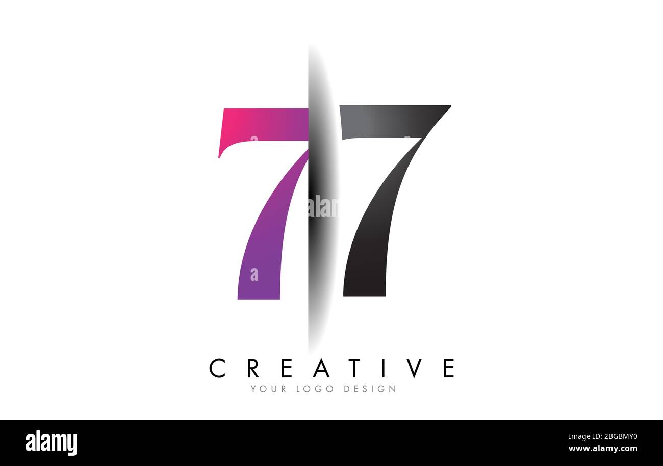 77 7 7 Gray e Pink Number Logo con Creative Shadow Cut Vector Illustration Design. Illustrazione Vettoriale