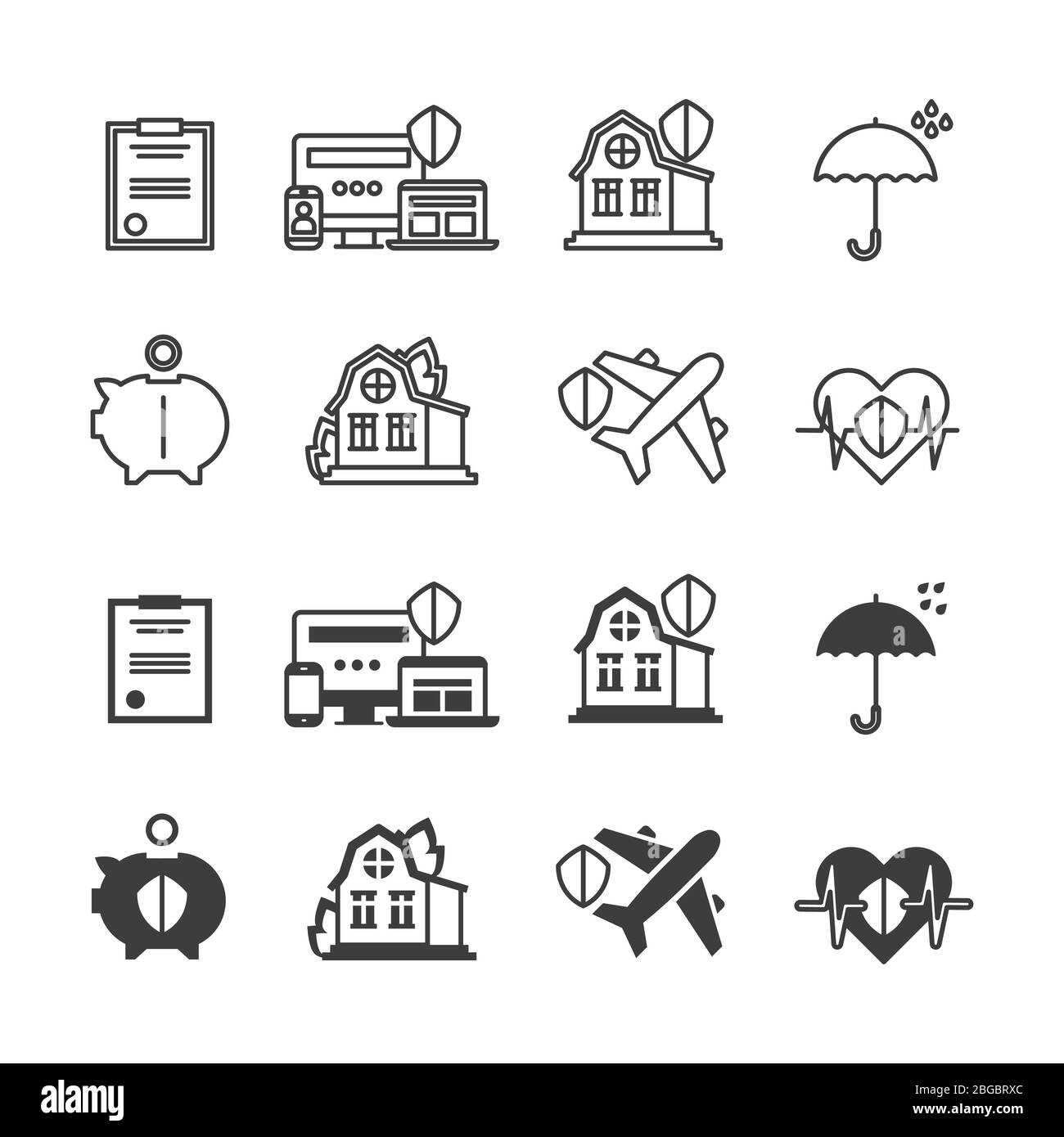 Set di icone per la vita, la protezione della casa e la linea di sicurezza. Illustrazione vettoriale Illustrazione Vettoriale