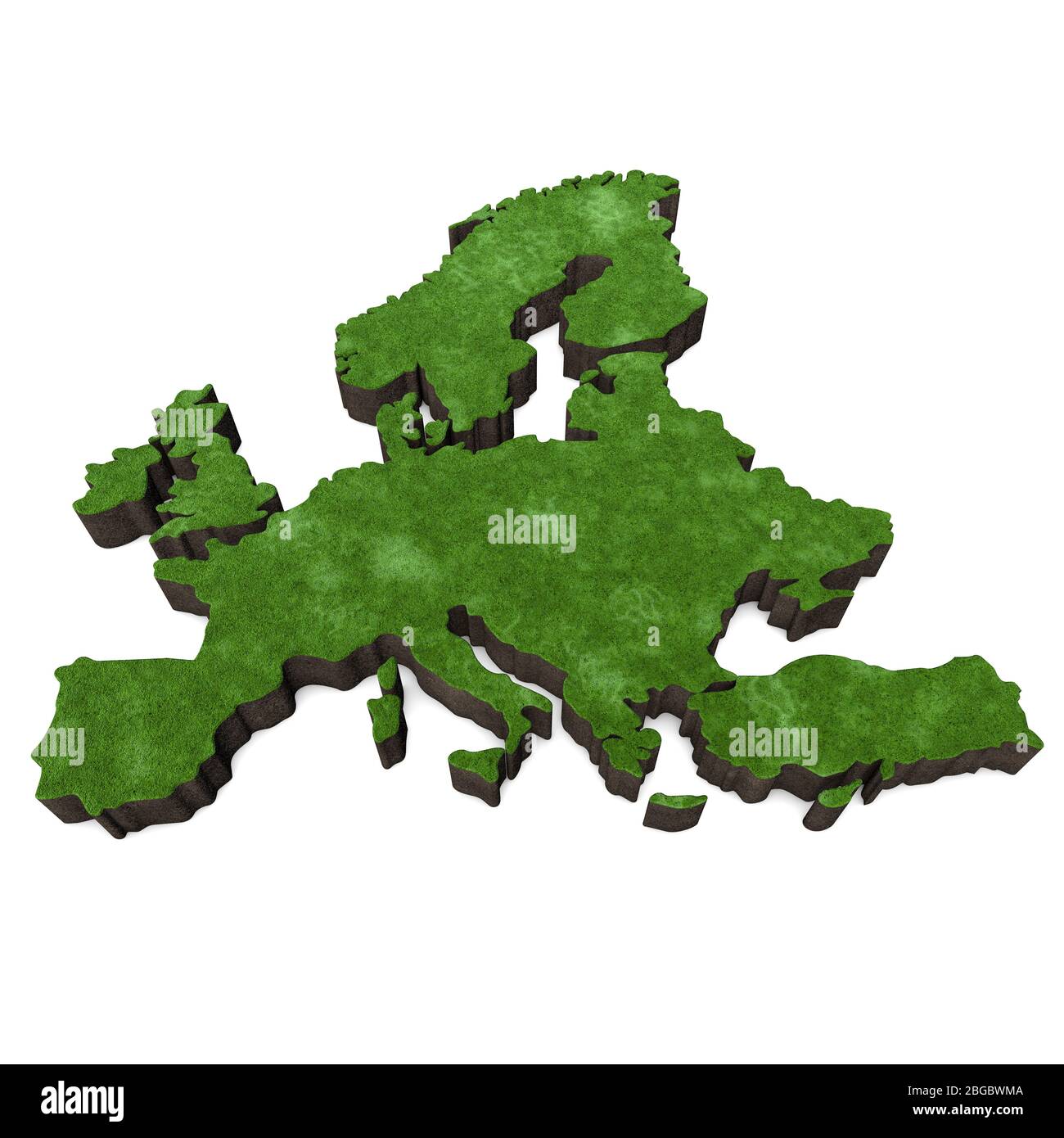 Mappa dell'Europa con erba e suolo. Rendering 3D Foto Stock