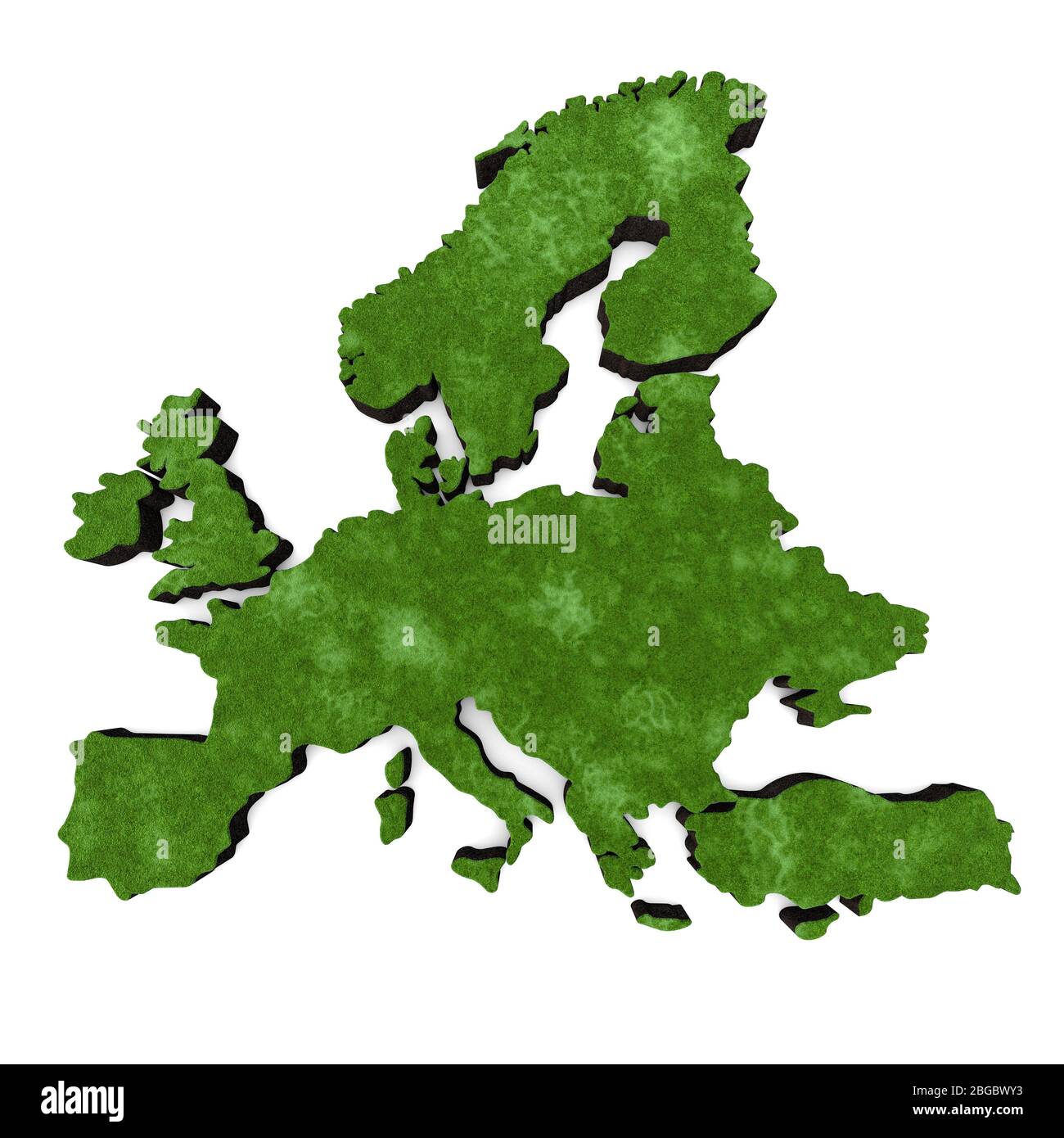 Mappa dell'Europa con erba e suolo. Rendering 3D Foto Stock