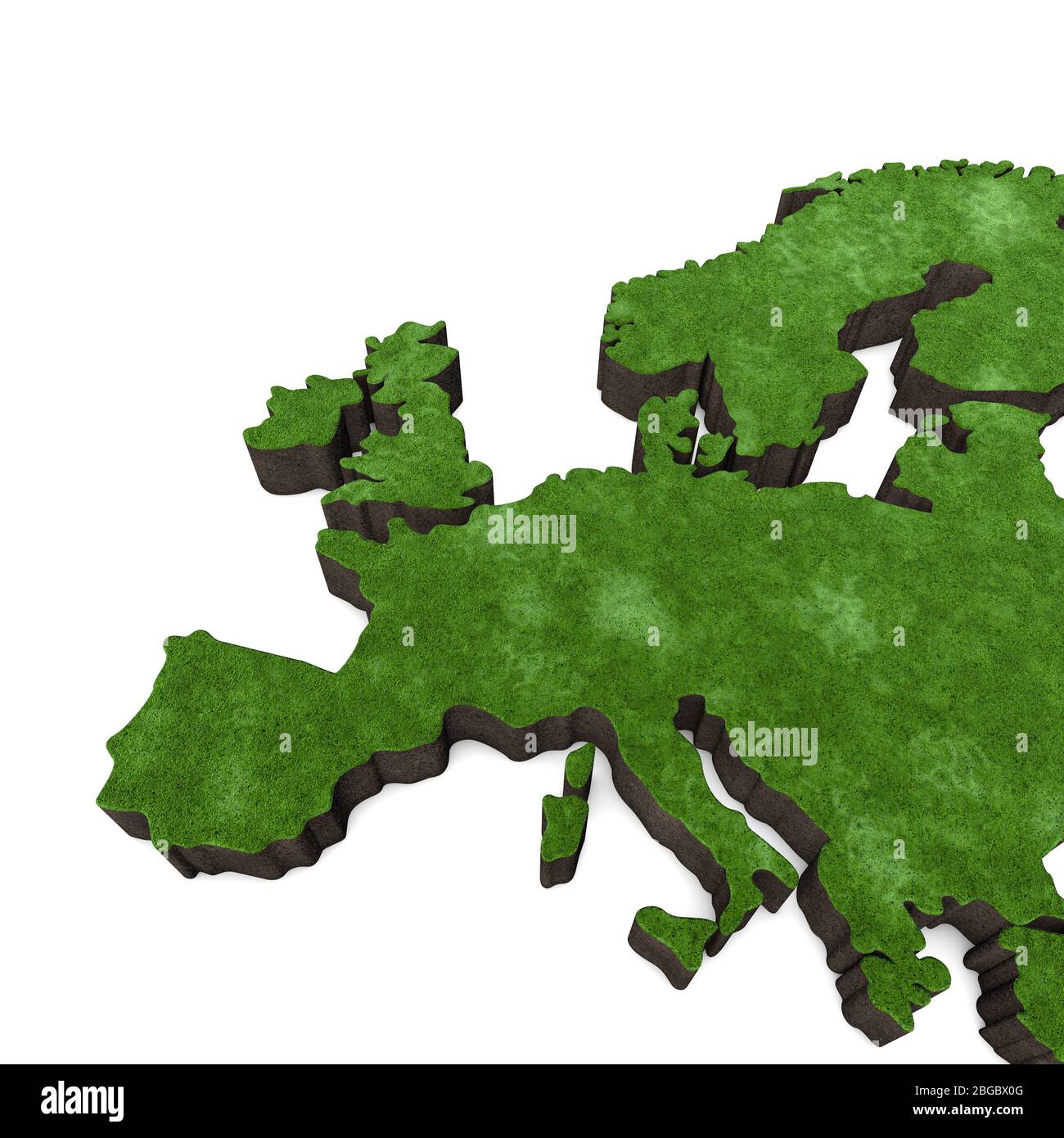 Mappa dell'Europa con erba e suolo. Rendering 3D Foto Stock