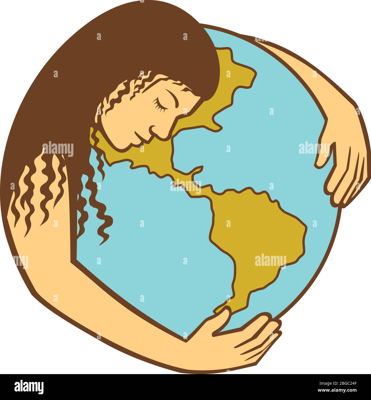 Illustrazione retrò di Madre Terra o Gaia, una dea che abita il pianeta,  offrendo vita e nutrimento, abbracciando il mondo o globo su isol Immagine  e Vettoriale - Alamy