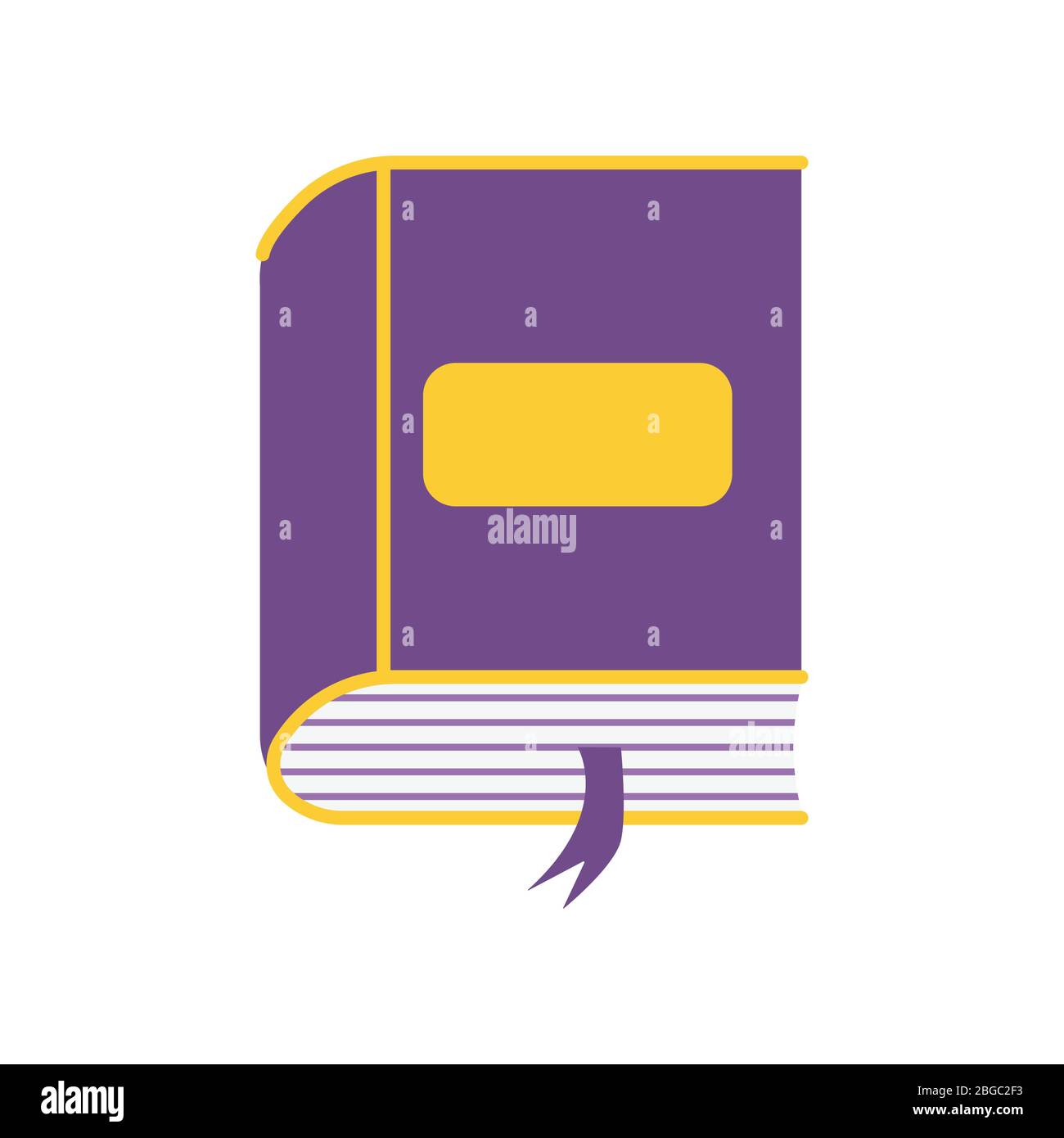 Libro viola con segnalibro tra le pagine. Giornata mondiale del Libro. Illustrazione colorata e brillante. Lettura, studio, scienza Illustrazione Vettoriale