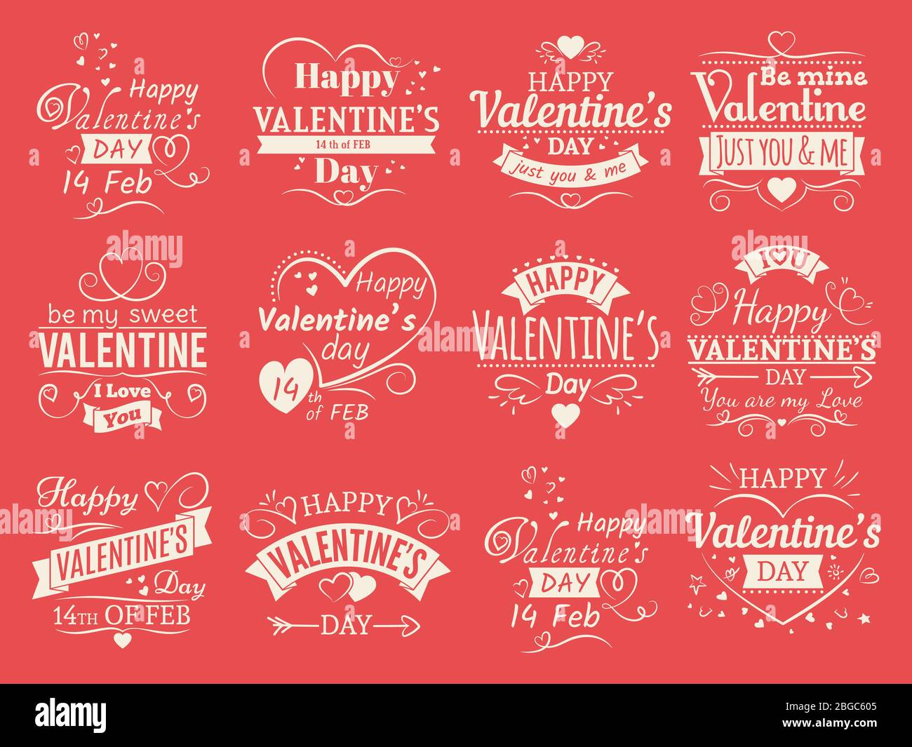 Vintage valentines giorno banner vettoriali per amore biglietto di auguri - amore emblemi tipografici design. Amore di San Valentino e vacanza romantica. Illustrazione vettoriale Illustrazione Vettoriale