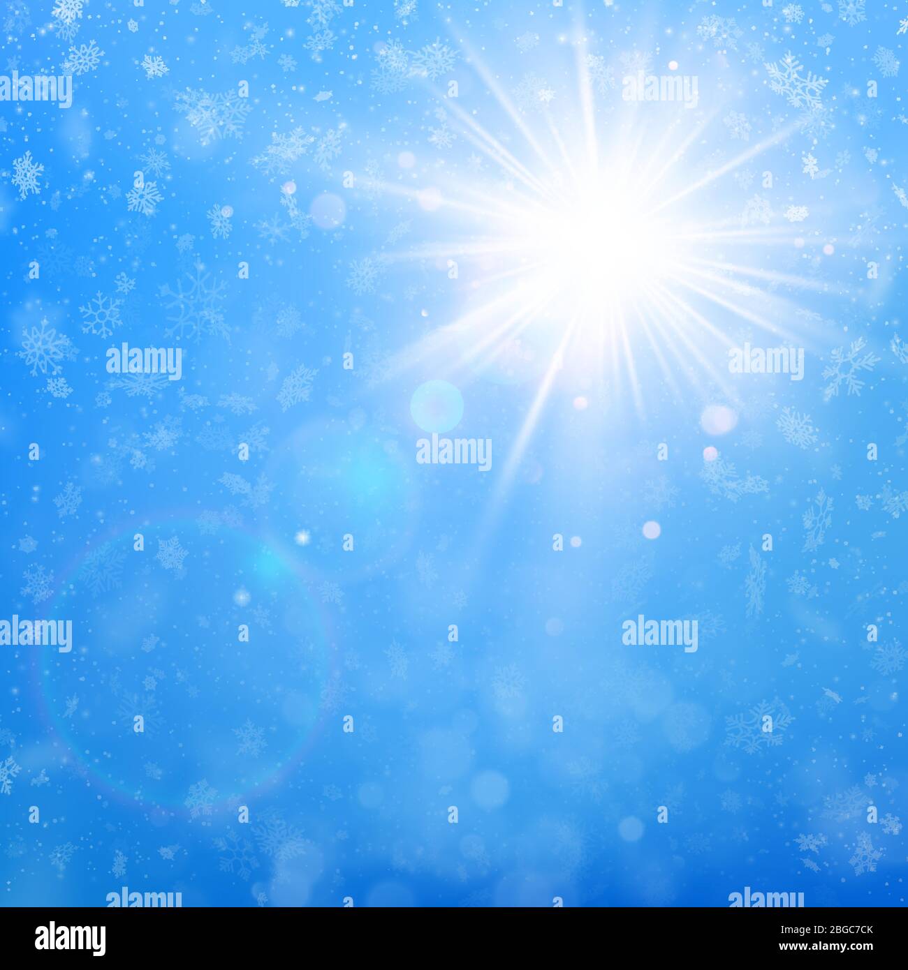 Delicato giorno di sole invernale con cielo blu e fondo nevoso. EPS 10 Illustrazione Vettoriale