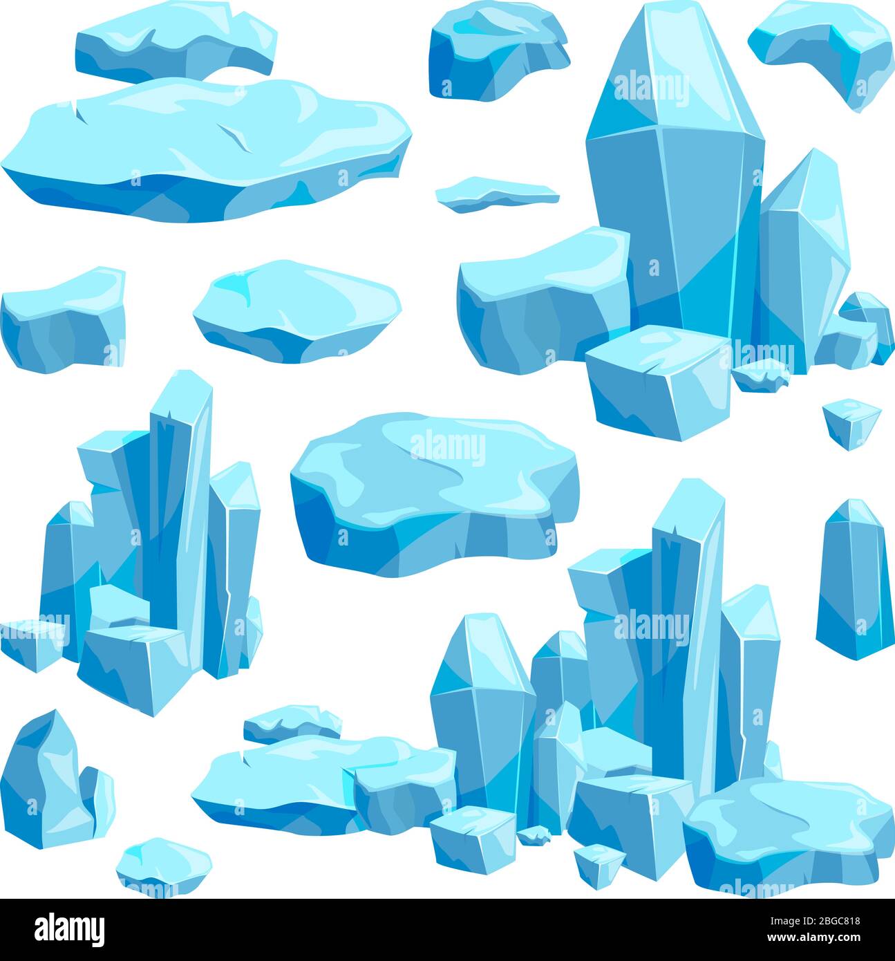 Pezzi di ghiaccio rotti. Illustrazioni vettoriali di design di gioco in stile cartoon Illustrazione Vettoriale