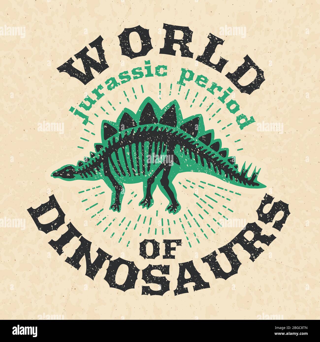 Poster vintage di ossa fossili di dinosauro. Scheletro grande Illustrazione Vettoriale