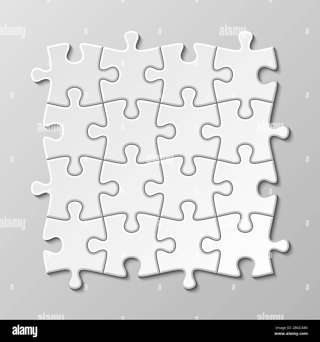 Set vettoriale per pezzi di puzzle bianco. Puzzle gioco puzzle, illustrazione concetto di lavoro di squadra Illustrazione Vettoriale