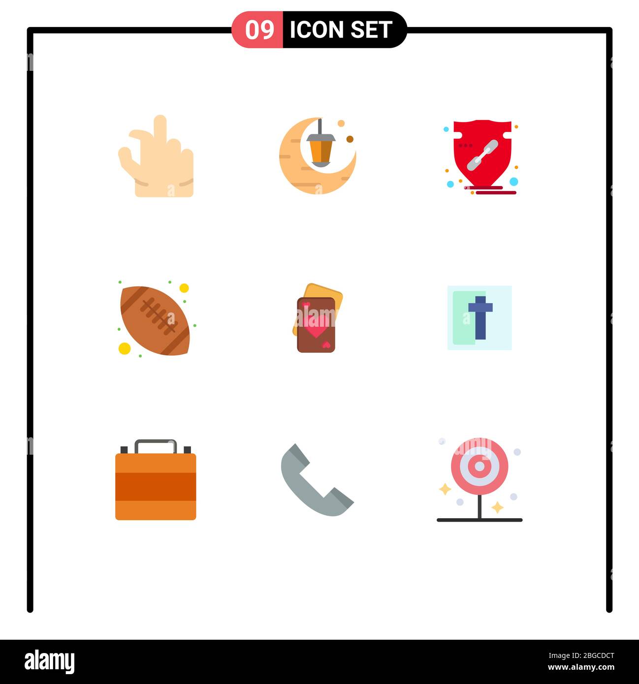 9 interfaccia utente Flat Color Pack di segni moderni e simboli d'amore, scuola superiore, verifica, calcio, american ball Editable Vector Design Elements Illustrazione Vettoriale