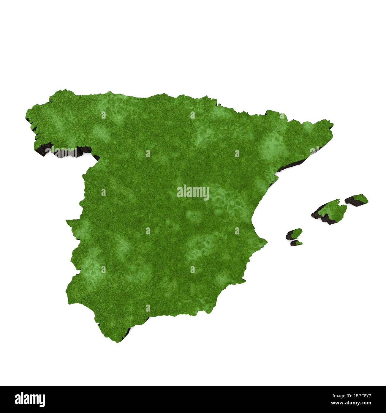 Mappa della spagna, Europa con erba e suolo. Rendering 3D Foto Stock