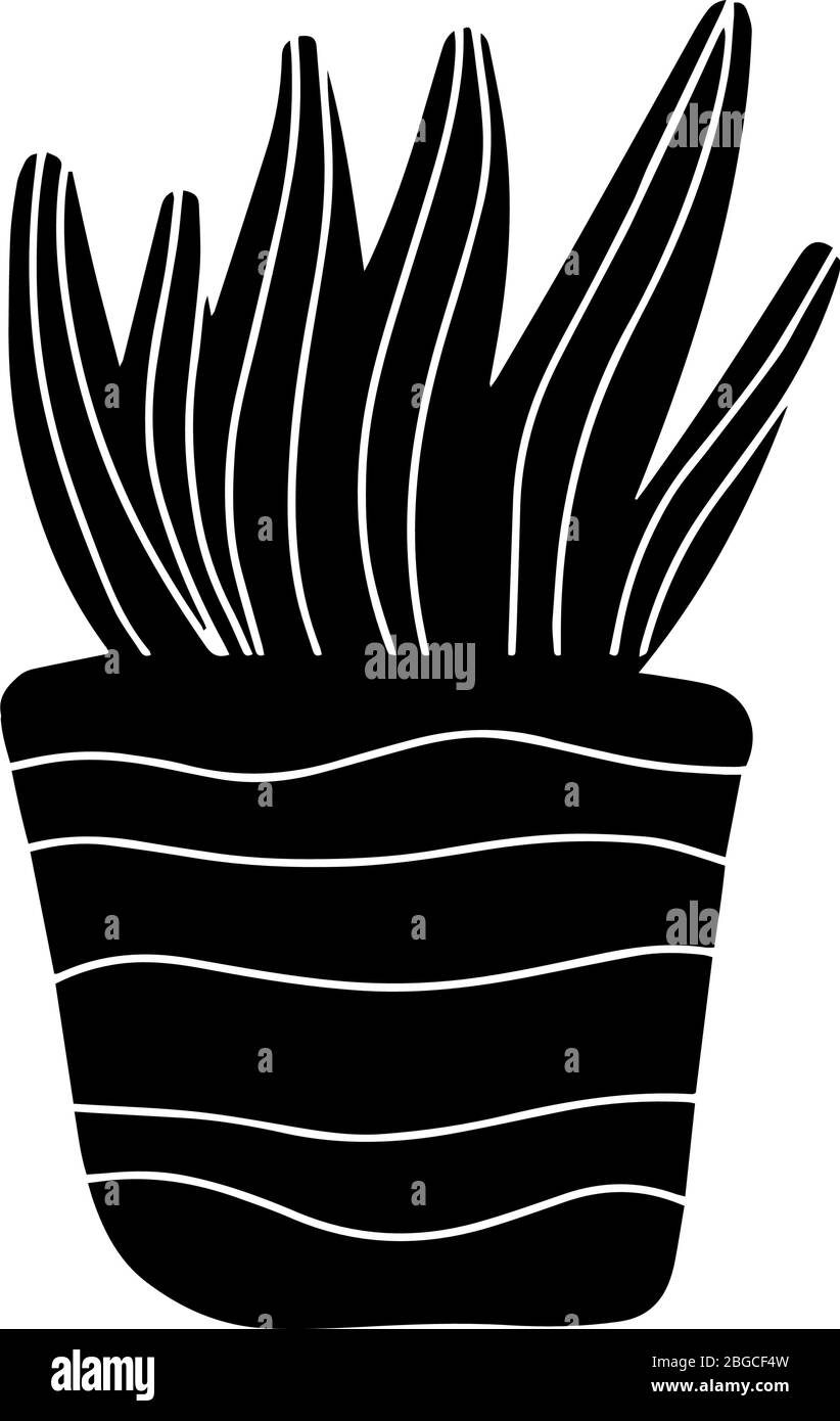 Pianta casa disegnata a mano succulente in pentola in stile cartone animato doodle isolato su sfondo bianco. Collezione di piante in vaso con silhouette vettoriale. Illustrazione Vettoriale