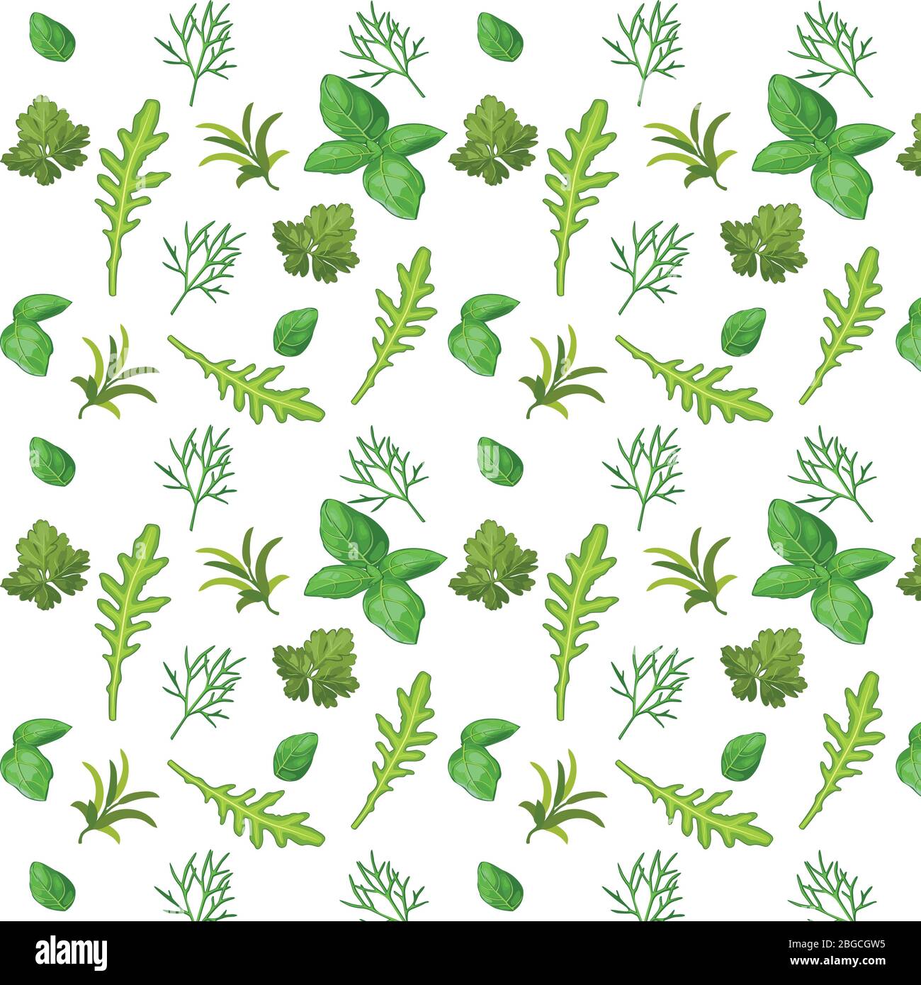 Erbe fresche e aromatiche, erbe e spezie modello vettoriale su sfondo bianco isolato Illustrazione Vettoriale