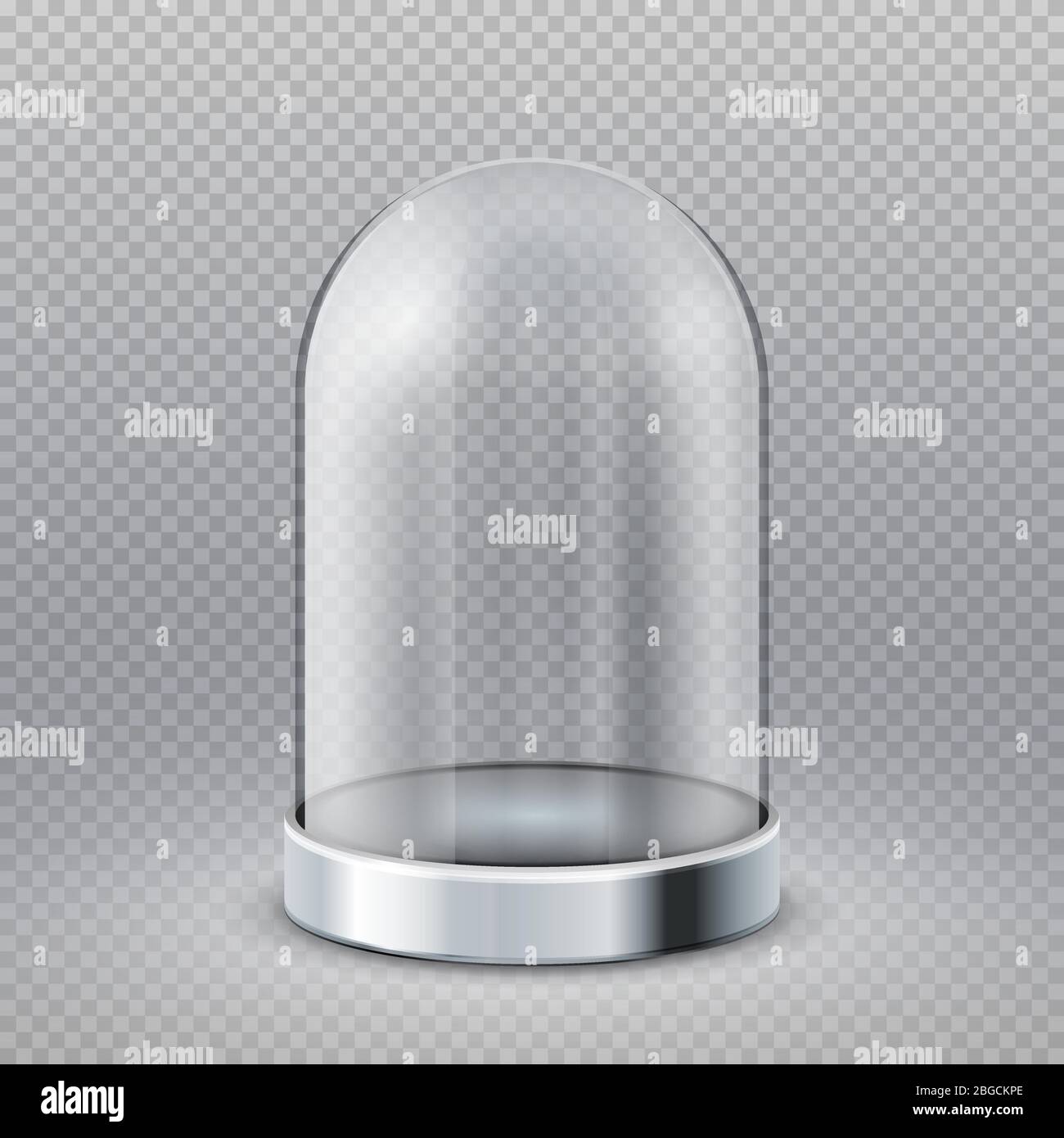 Cupola vuota per vetrina a cilindro in vetro trasparente isolata su sfondo trasparente illustrazione vettoriale. Vetrina espositiva in vetro, cupola trasparente per container Illustrazione Vettoriale