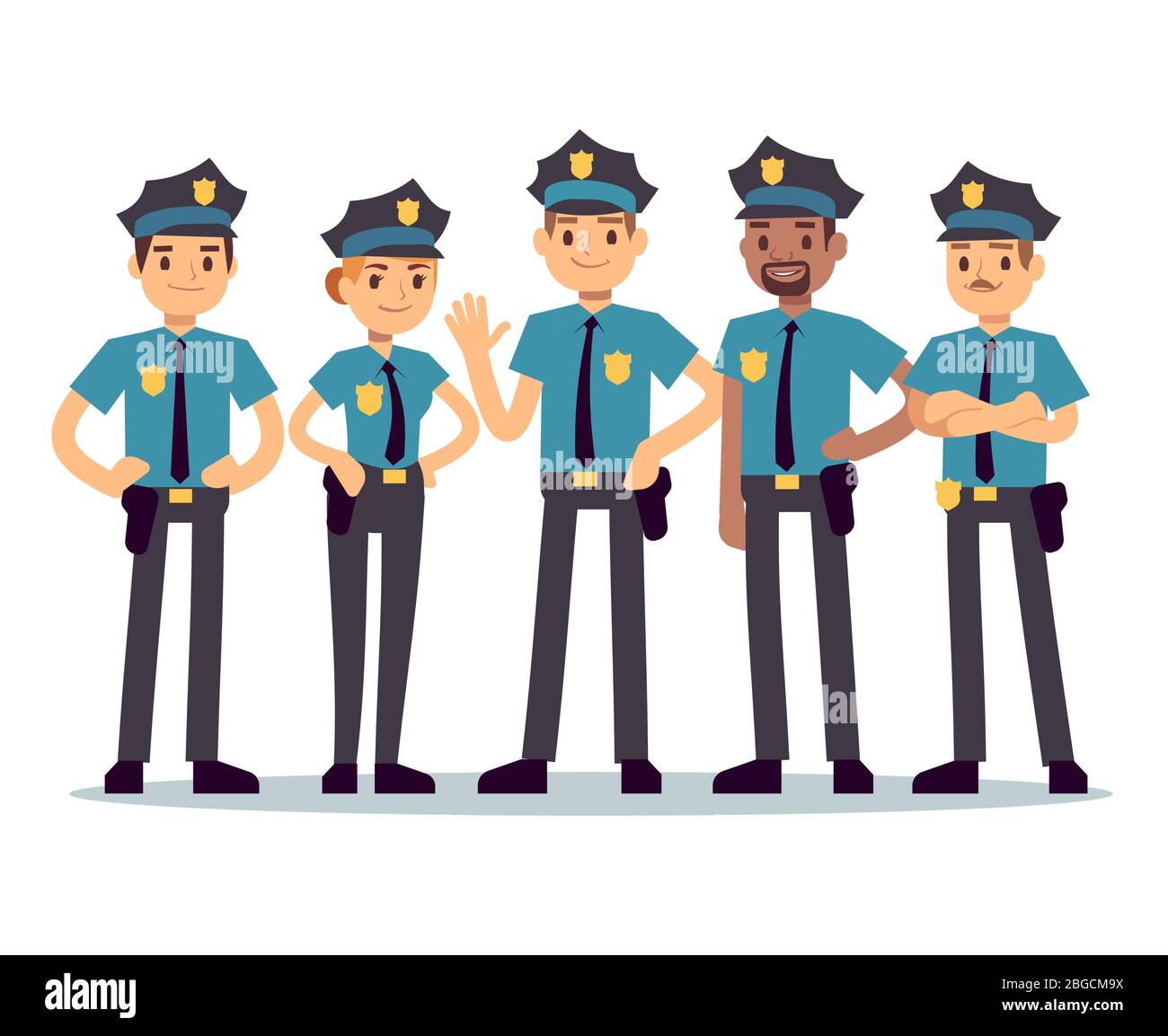 Gruppo di poliziotti. Personaggi vettoriali di donna e uomo. Poliziotto e sicurezza ufficiale in uniforme illustrazione Illustrazione Vettoriale